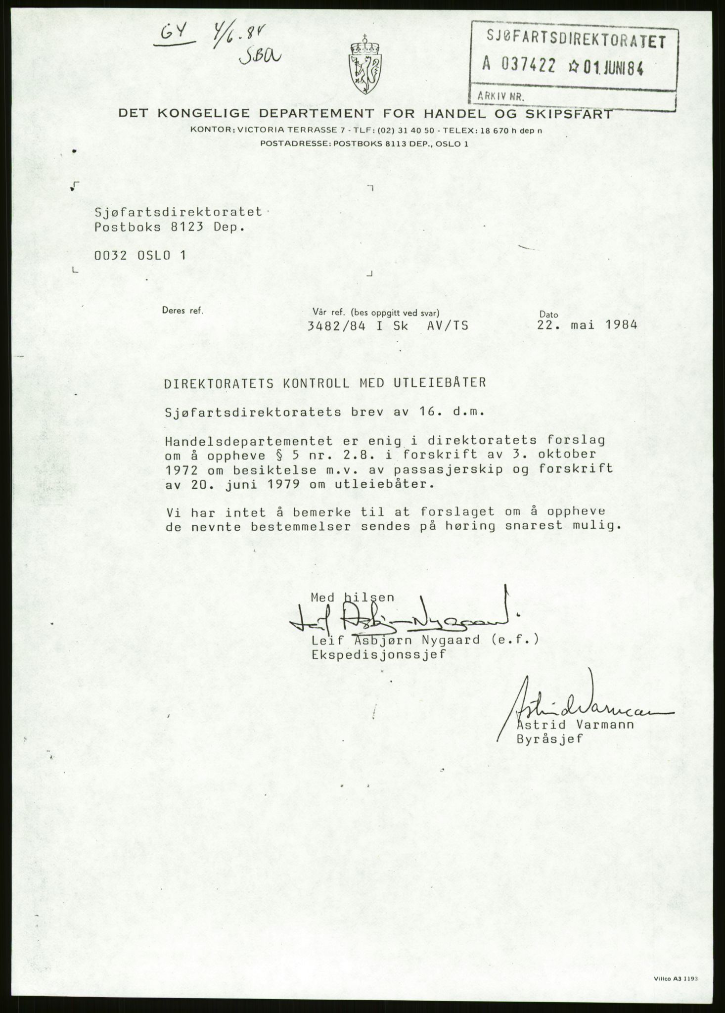 Sjøfartsdirektoratet med forløpere, generelt arkiv, AV/RA-S-1407/D/Du/Duc/L0642/0001: Skipskontrollen - Forskrifter / Forskrift om utleiebåter (2 mapper), 1978-1987, s. 441