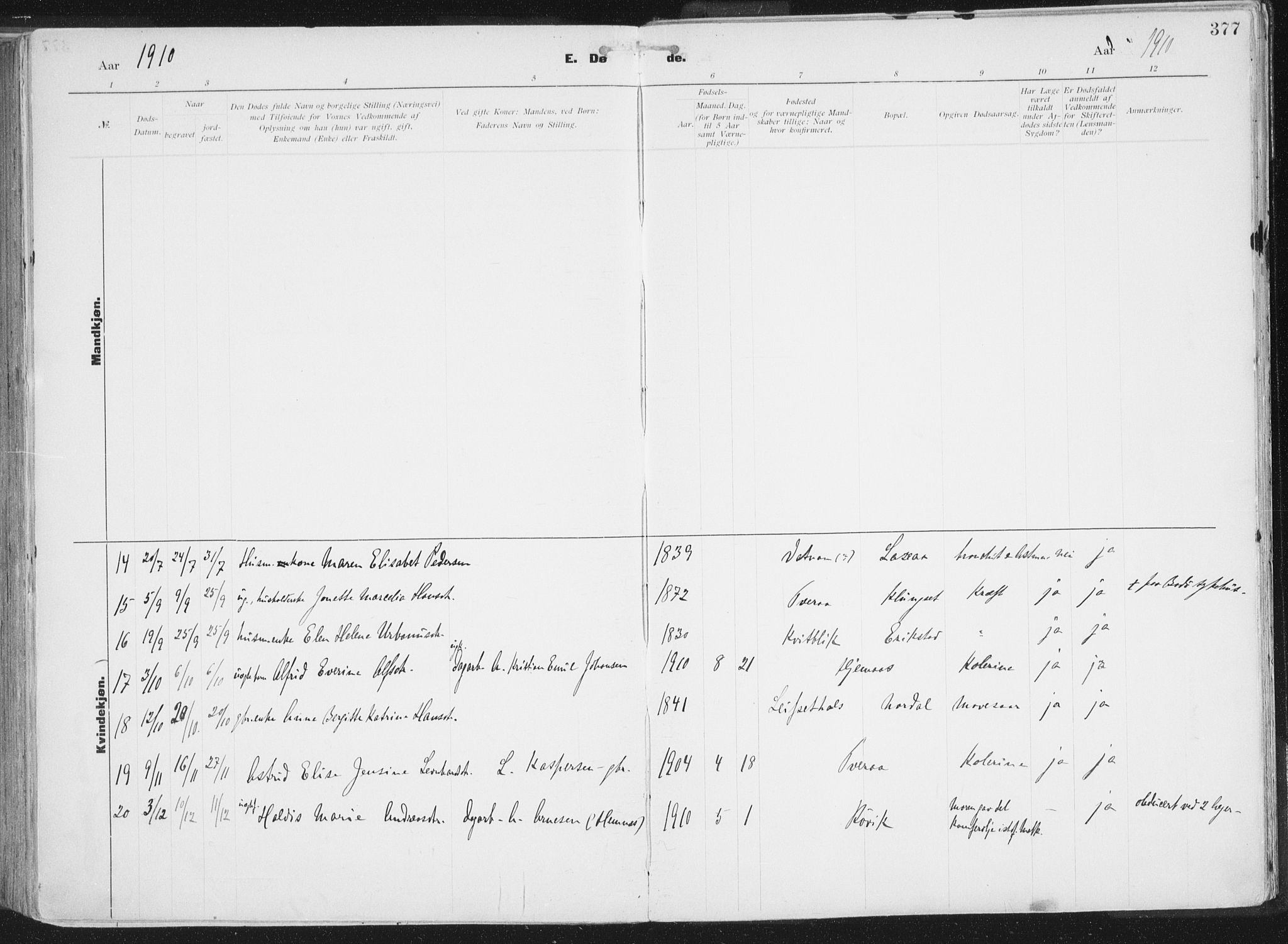 Ministerialprotokoller, klokkerbøker og fødselsregistre - Nordland, AV/SAT-A-1459/849/L0696: Ministerialbok nr. 849A08, 1898-1910, s. 377