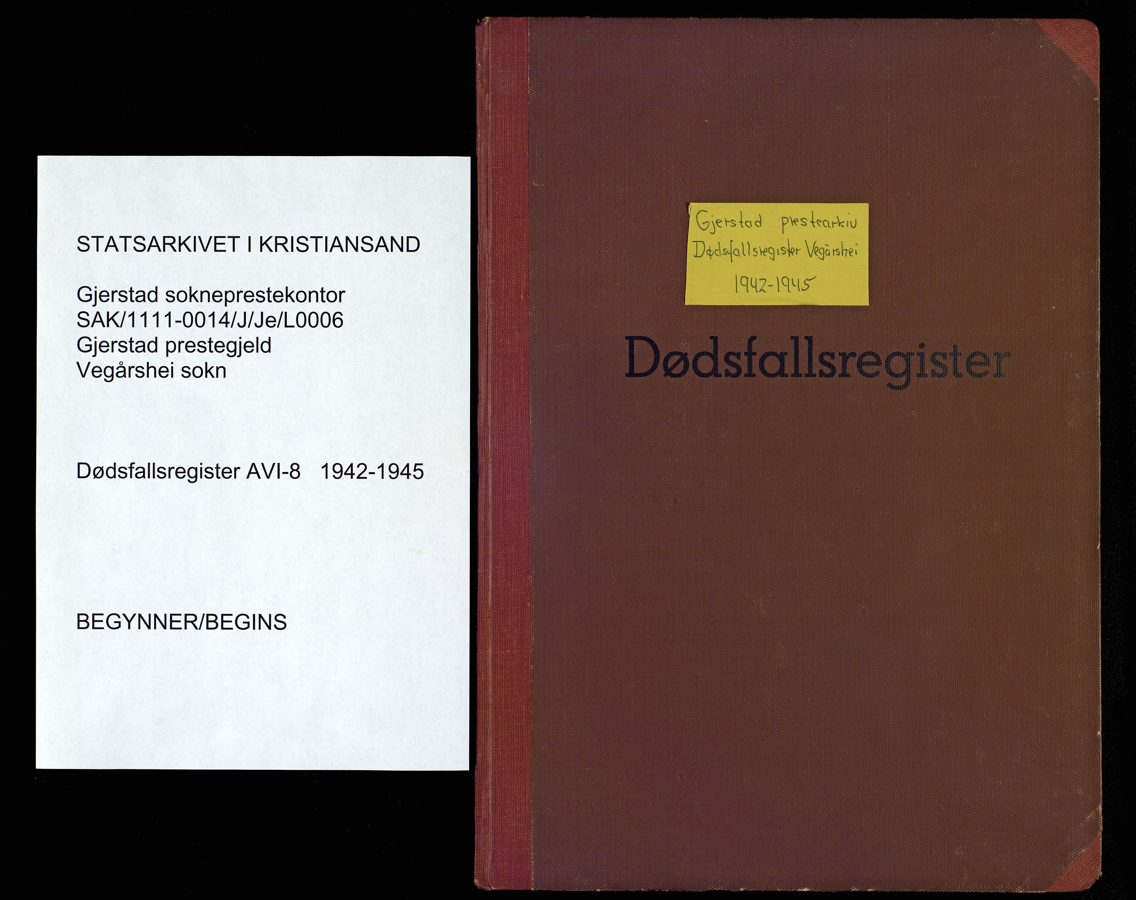 Gjerstad sokneprestkontor, SAK/1111-0014/J/Je/L0006: A-VI-8 - Dødsfallsregister Vegårshei, 1942-1945
