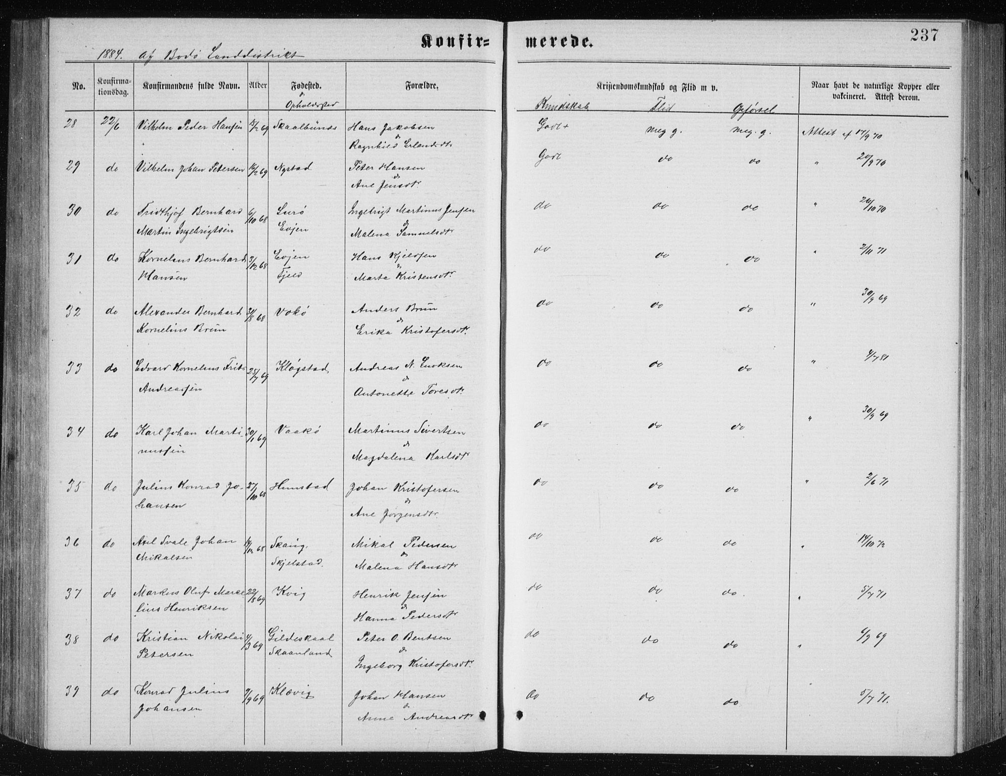 Ministerialprotokoller, klokkerbøker og fødselsregistre - Nordland, AV/SAT-A-1459/801/L0031: Klokkerbok nr. 801C06, 1883-1887, s. 237