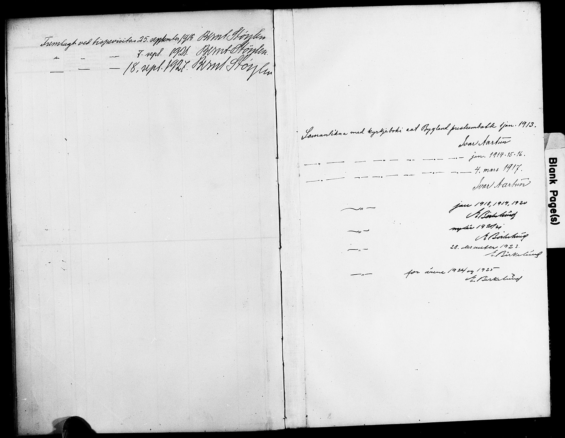 Bygland sokneprestkontor, AV/SAK-1111-0006/F/Fb/Fbd/L0003: Klokkerbok nr. B 3, 1910-1926