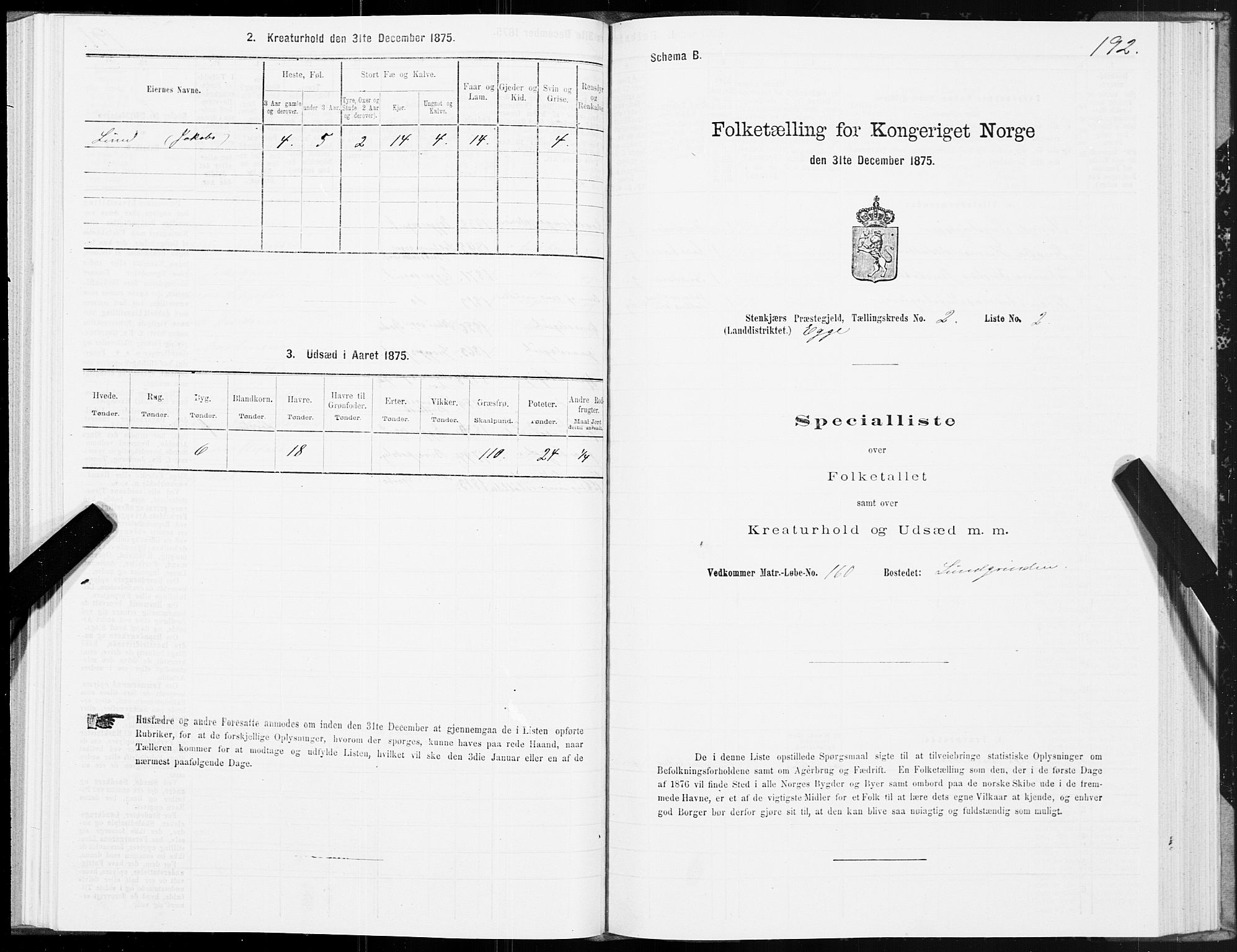 SAT, Folketelling 1875 for 1733L Steinkjer prestegjeld, Egge sokn, 1875, s. 1192