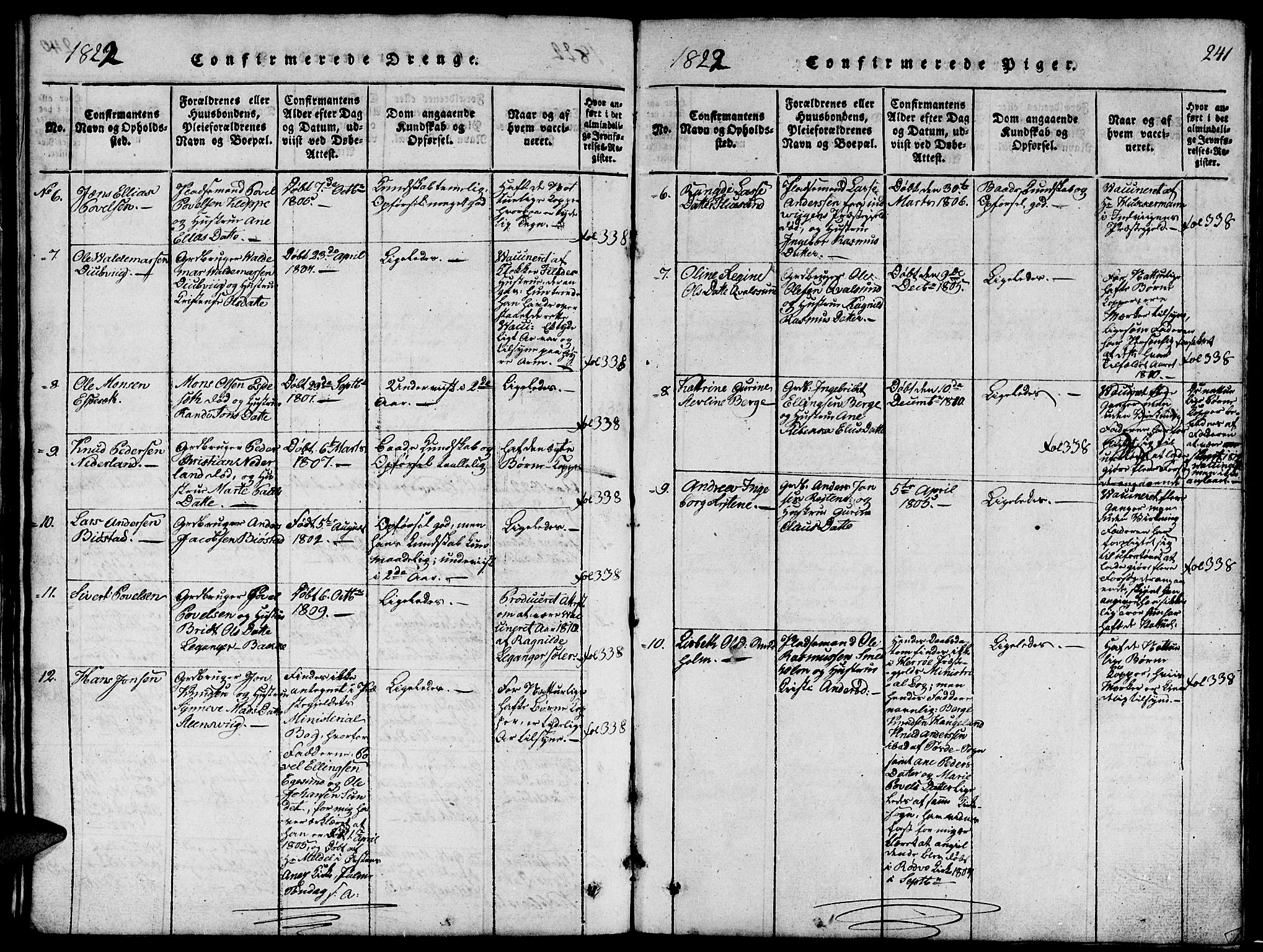 Ministerialprotokoller, klokkerbøker og fødselsregistre - Møre og Romsdal, AV/SAT-A-1454/507/L0078: Klokkerbok nr. 507C01, 1816-1840, s. 241