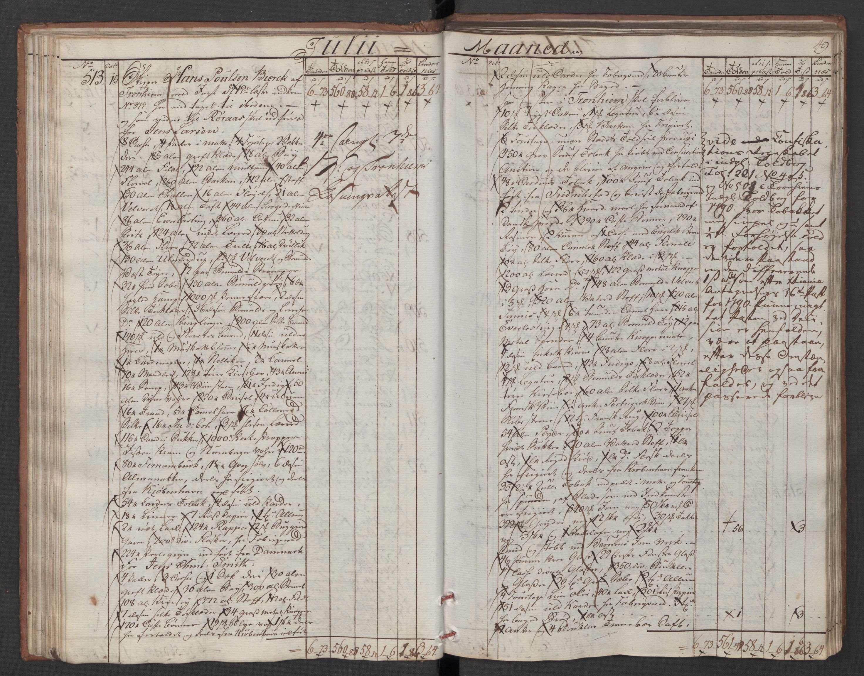 Generaltollkammeret, tollregnskaper, AV/RA-EA-5490/R06/L0180/0001: Tollregnskaper Kristiania / Utgående tollbok, 1790, s. 48b-49a