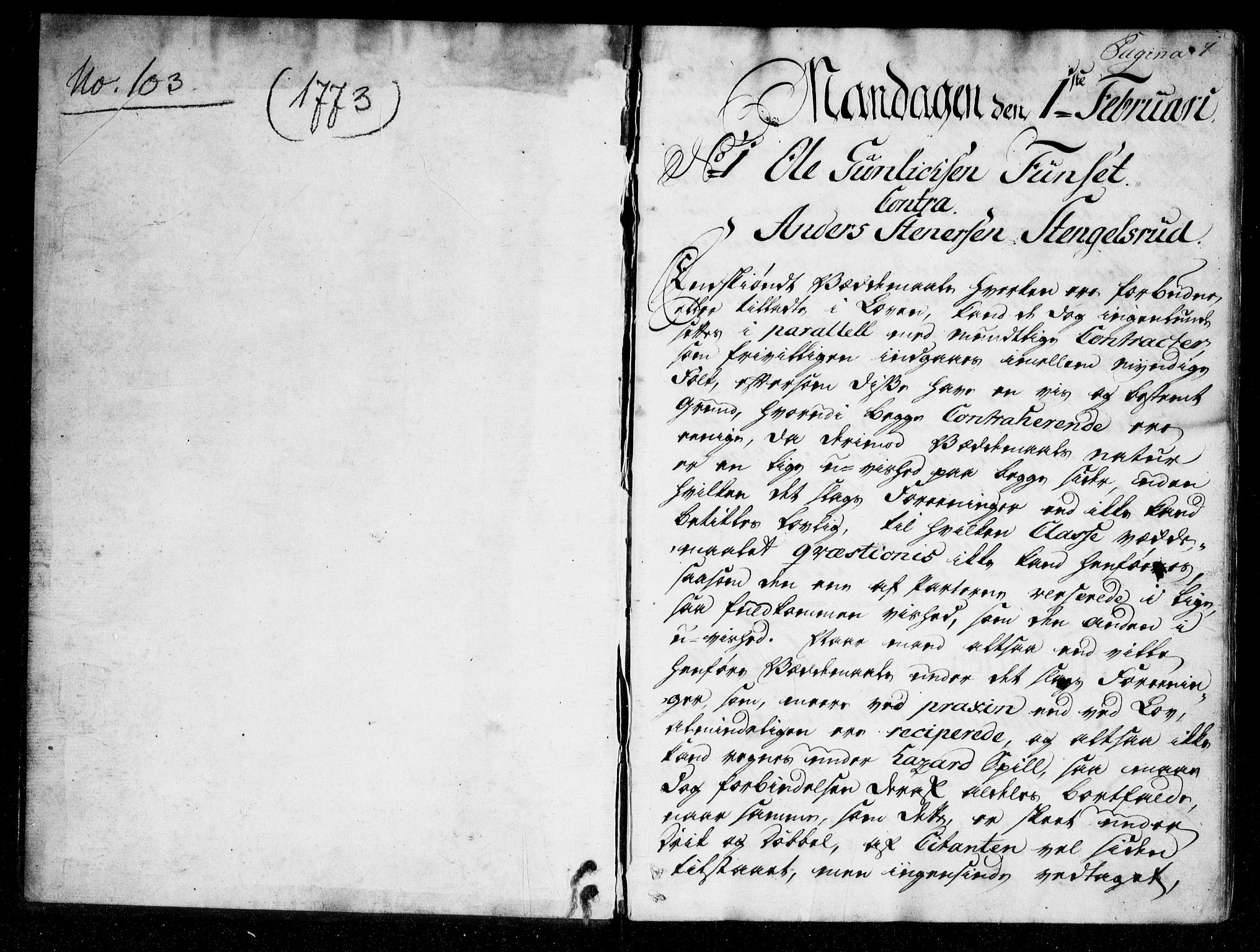 Overhoffretten 1667-1797, RA/EA-2884/Ab/L0103: Domsprotokoll, 1773, s. 0-1
