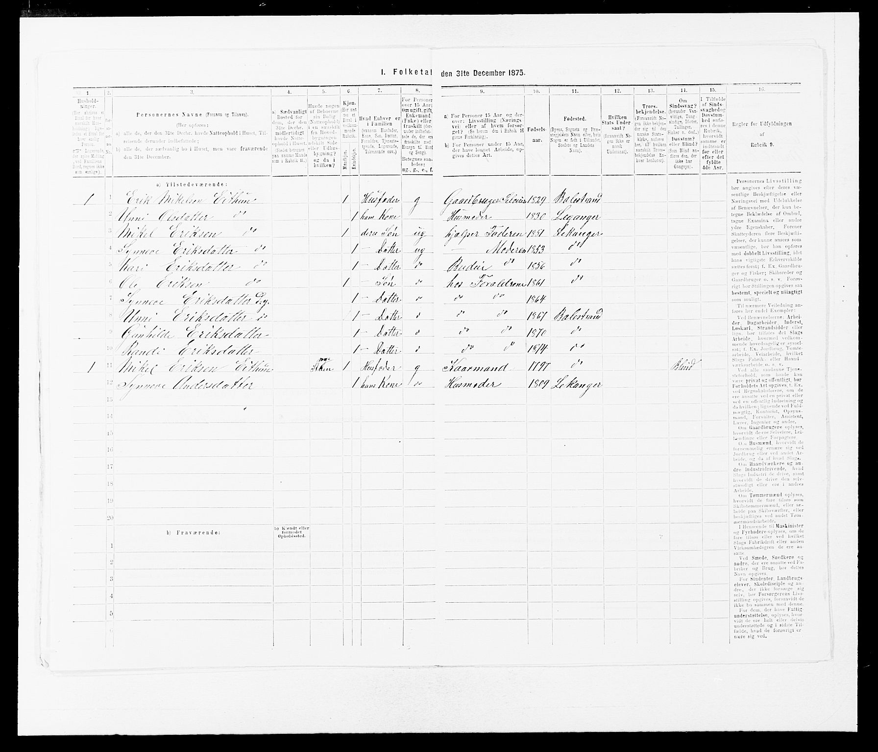 SAB, Folketelling 1875 for 1418P Balestrand prestegjeld, 1875, s. 364