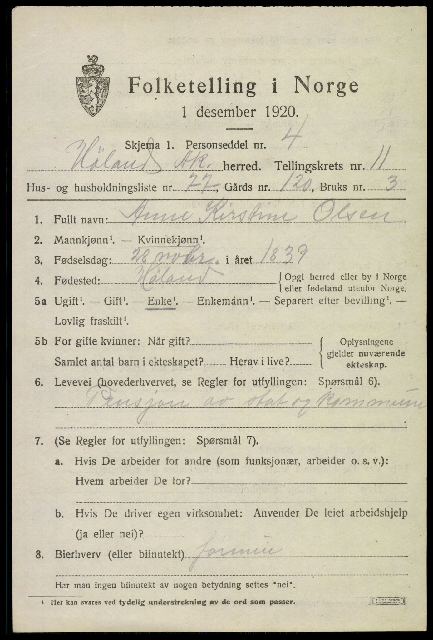 SAO, Folketelling 1920 for 0221 Høland herred, 1920, s. 11621