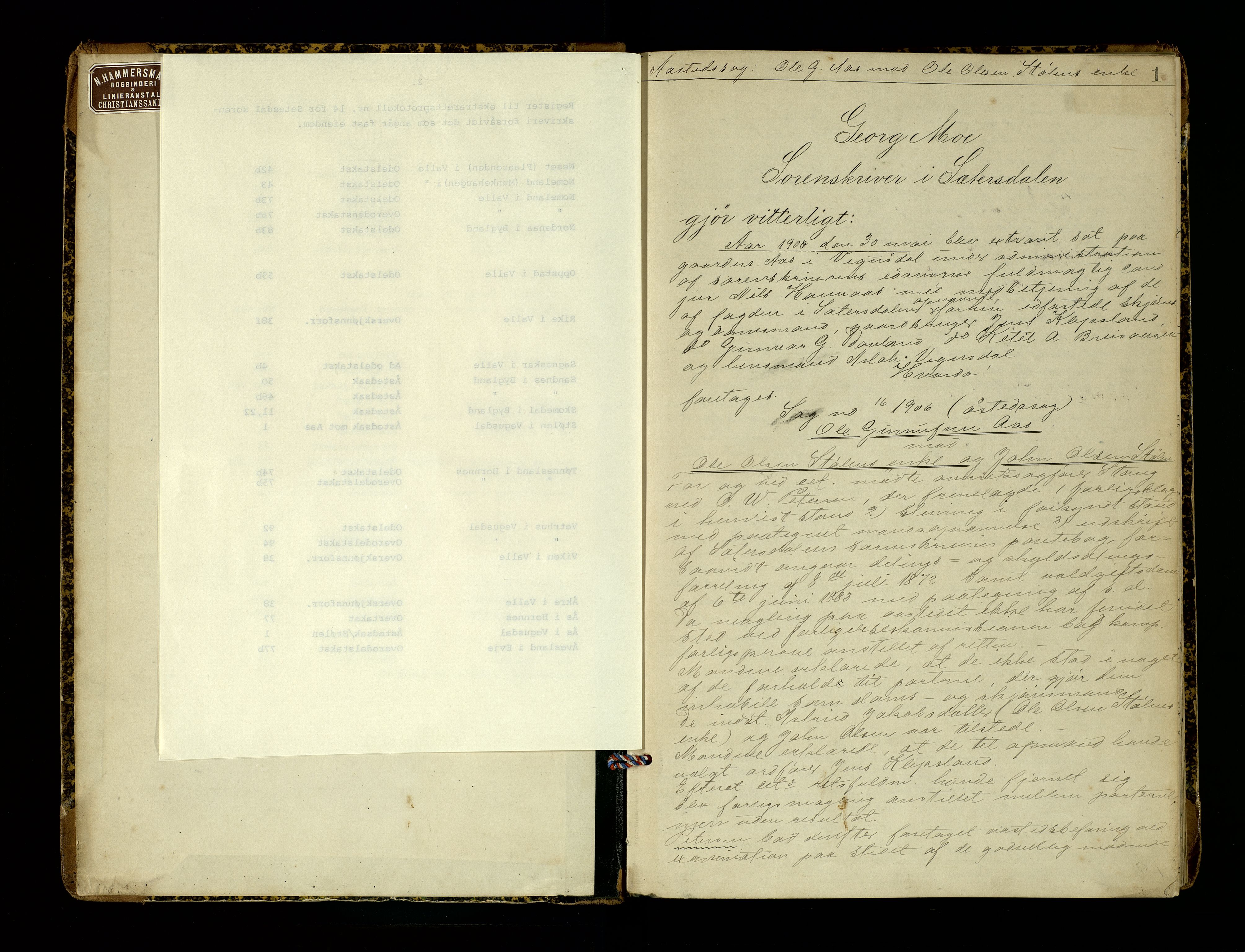 Setesdal sorenskriveri, SAK/1221-0011/F/Fb/L0014: Ekstrarettsprotokoll nr 14, 1906-1913, s. 1