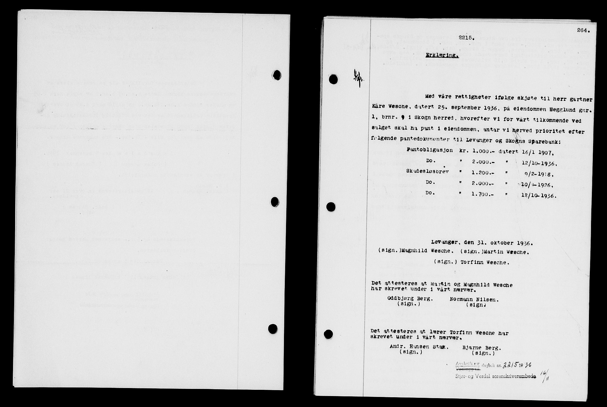 Stjør- og Verdal sorenskriveri, SAT/A-4167/1/2/2C/L0078: Pantebok nr. 46, 1936-1937, Dagboknr: 2215/1936