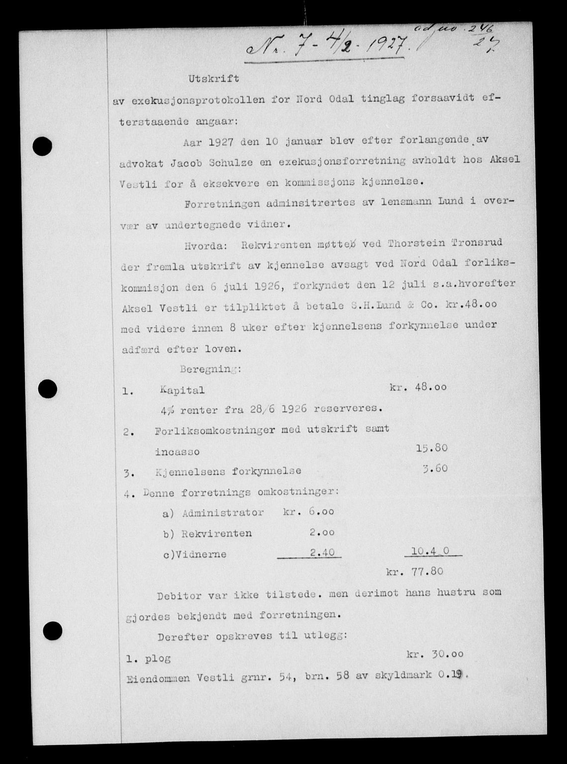 Vinger og Odal sorenskriveri, SAH/TING-022/H/Hb/Hbb/L0022: Pantebok nr. I, 1926-1927, Tingl.dato: 04.02.1927