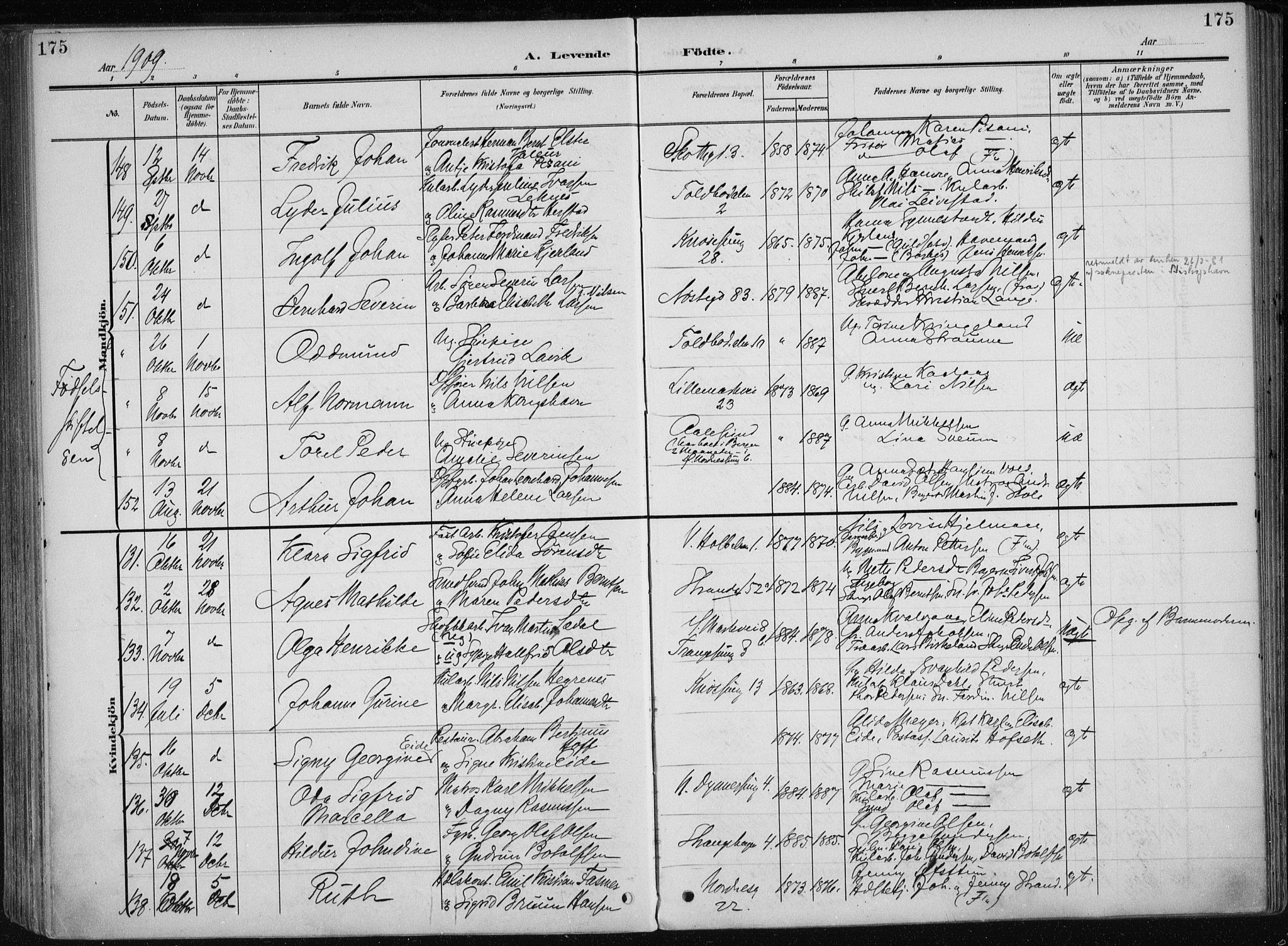 Nykirken Sokneprestembete, AV/SAB-A-77101/H/Haa/L0019: Ministerialbok nr. B 7, 1904-1916, s. 175