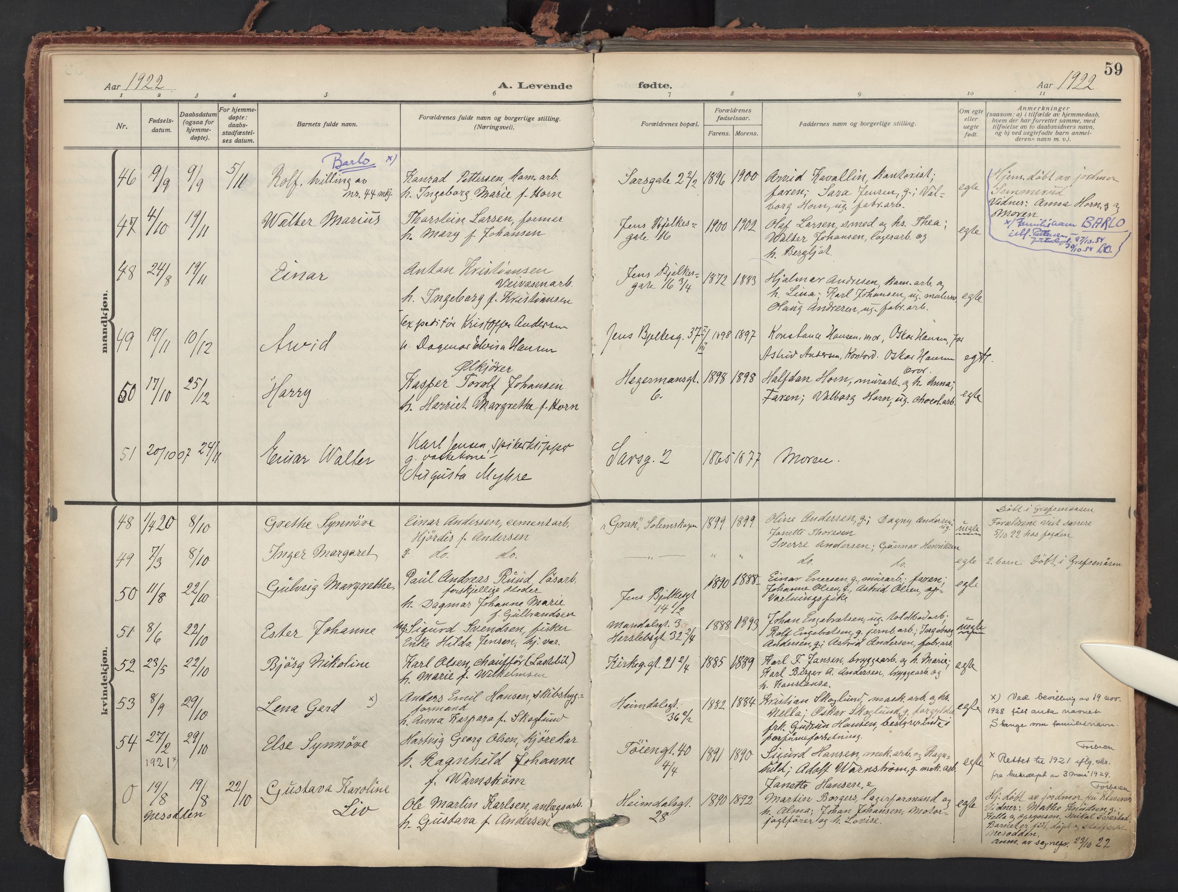Tøyen prestekontor Kirkebøker, AV/SAO-A-10167a/F/Fa/L0004: Ministerialbok nr. I 4, 1917-1931, s. 59