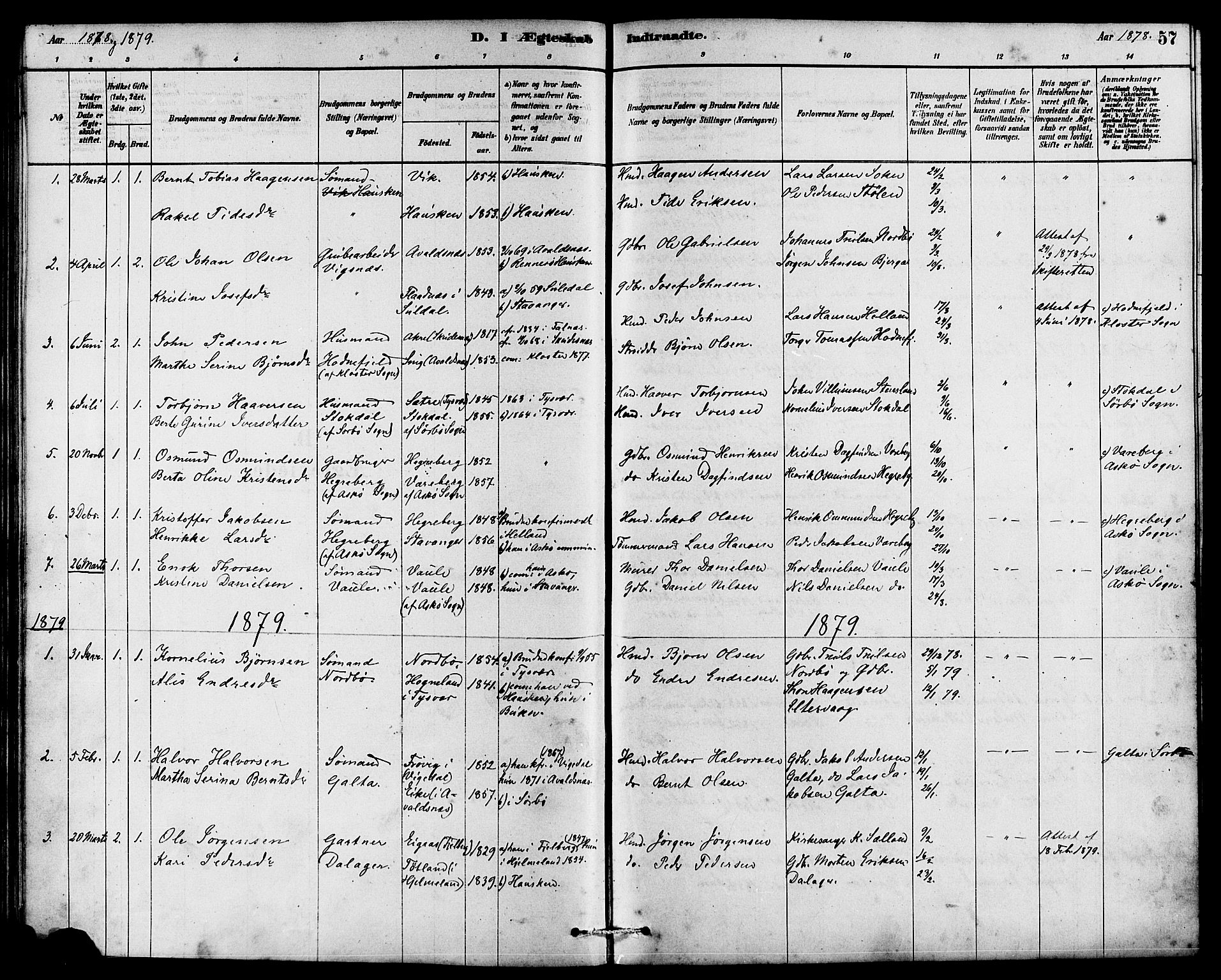 Rennesøy sokneprestkontor, AV/SAST-A -101827/H/Ha/Haa/L0007: Ministerialbok nr. A 7, 1878-1884, s. 57