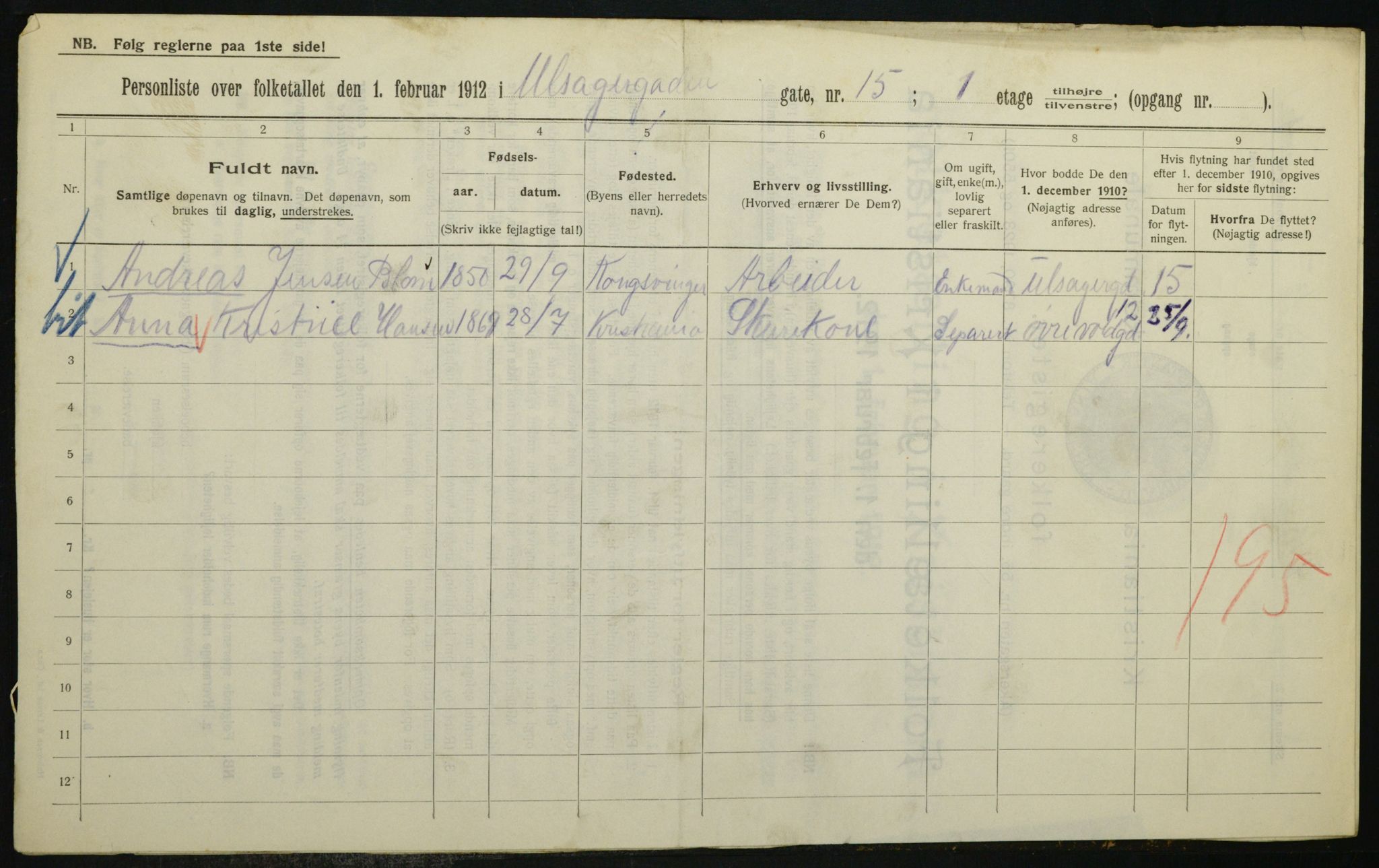 OBA, Kommunal folketelling 1.2.1912 for Kristiania, 1912, s. 118829