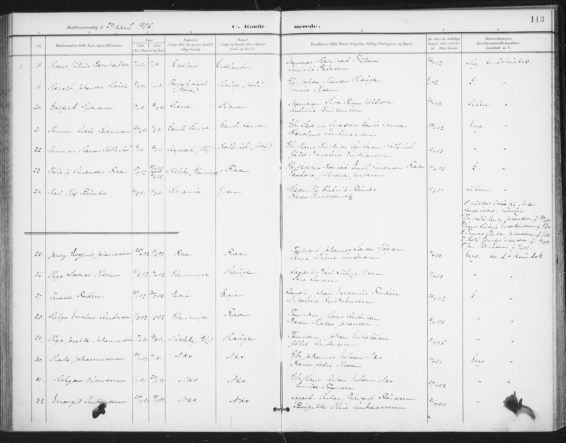 Rolvsøy prestekontor Kirkebøker, AV/SAO-A-2004/F/Fa/L0001: Ministerialbok nr. 1, 1901-1909, s. 113