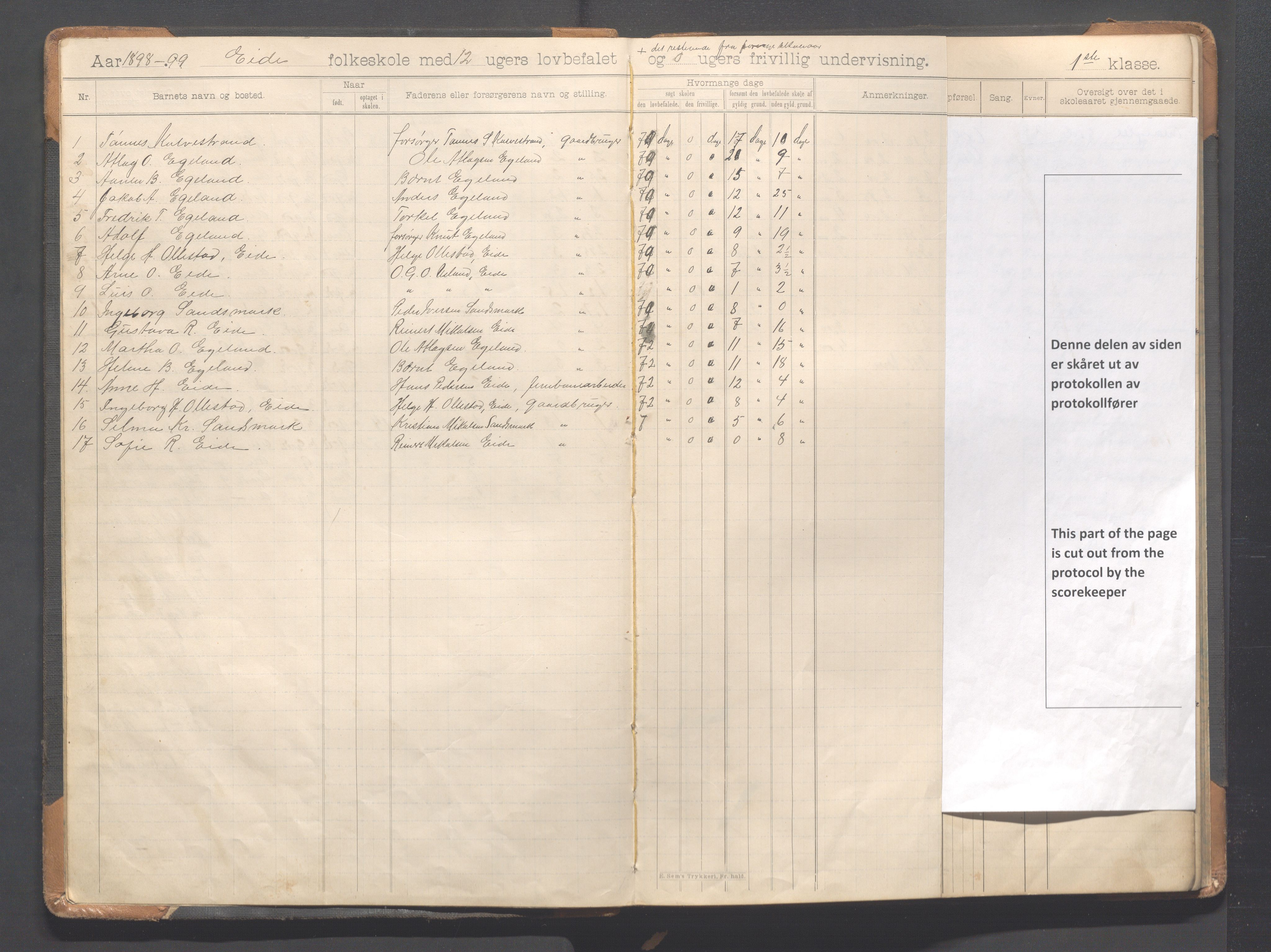 Heskestad kommune - Eide skole, IKAR/K-101744/H/L0001: Skoleprotokoll, 1898-1922, s. 5