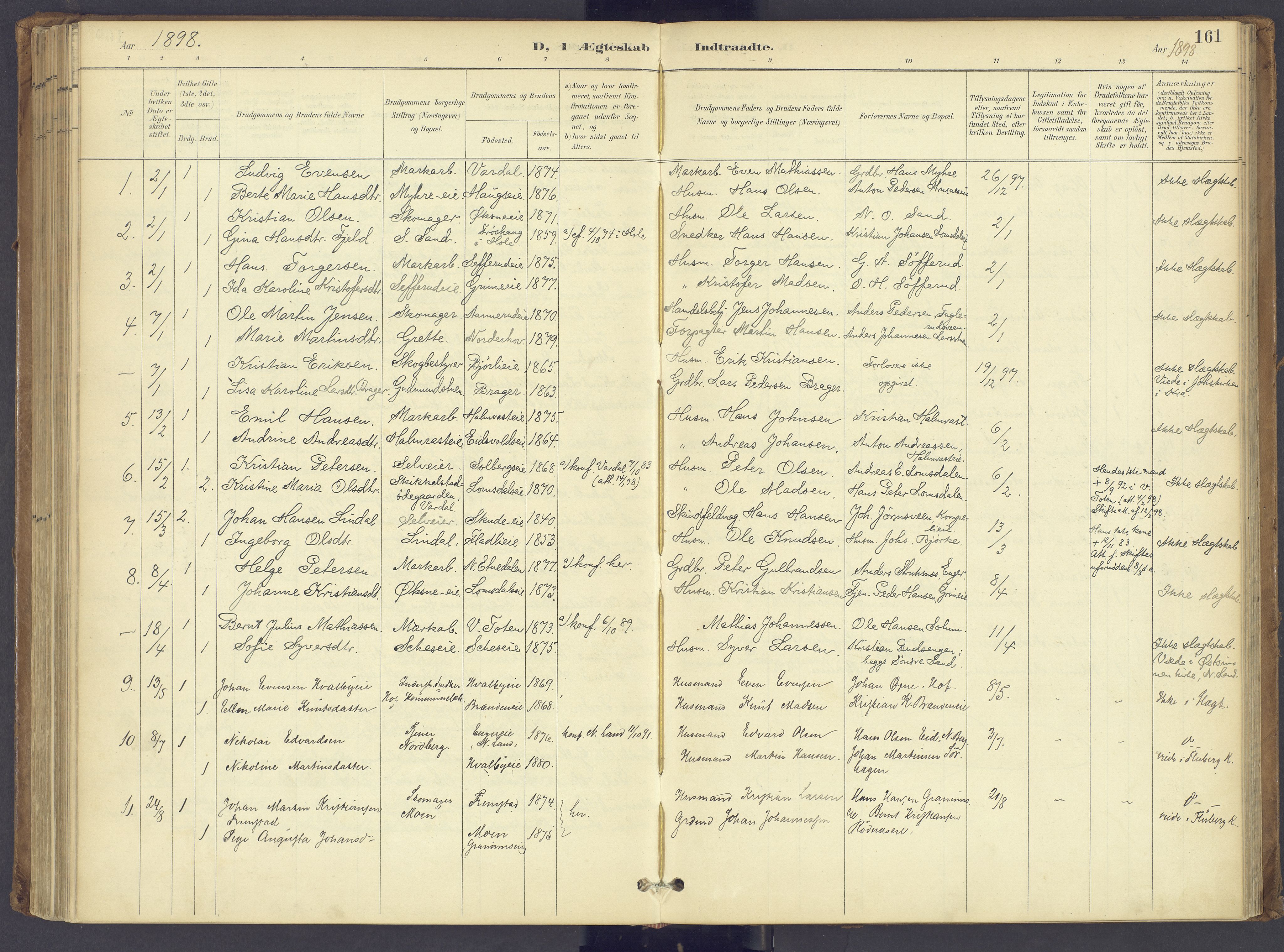 Søndre Land prestekontor, AV/SAH-PREST-122/K/L0006: Ministerialbok nr. 6, 1895-1904, s. 161