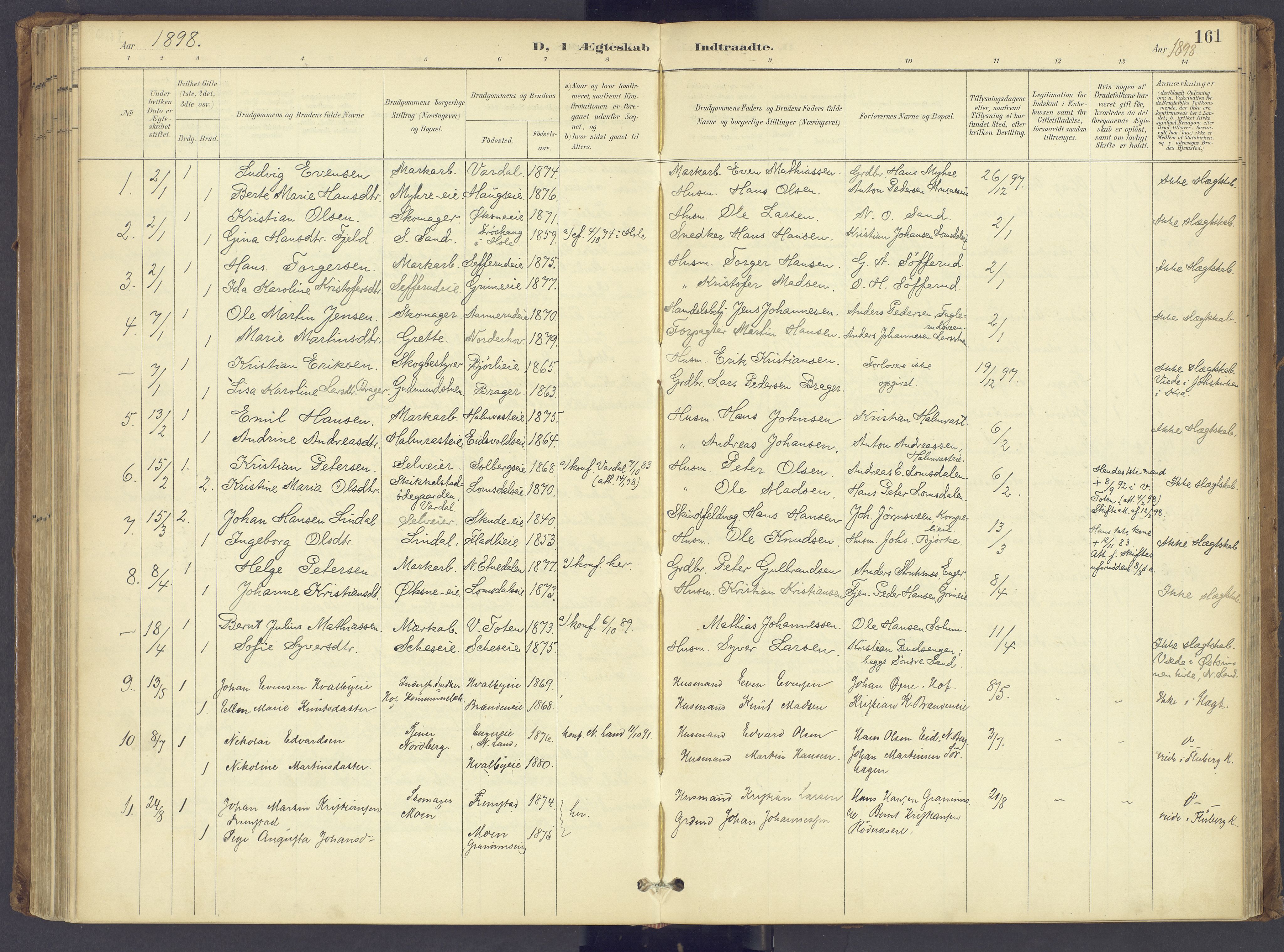 Søndre Land prestekontor, SAH/PREST-122/K/L0006: Ministerialbok nr. 6, 1895-1904, s. 161