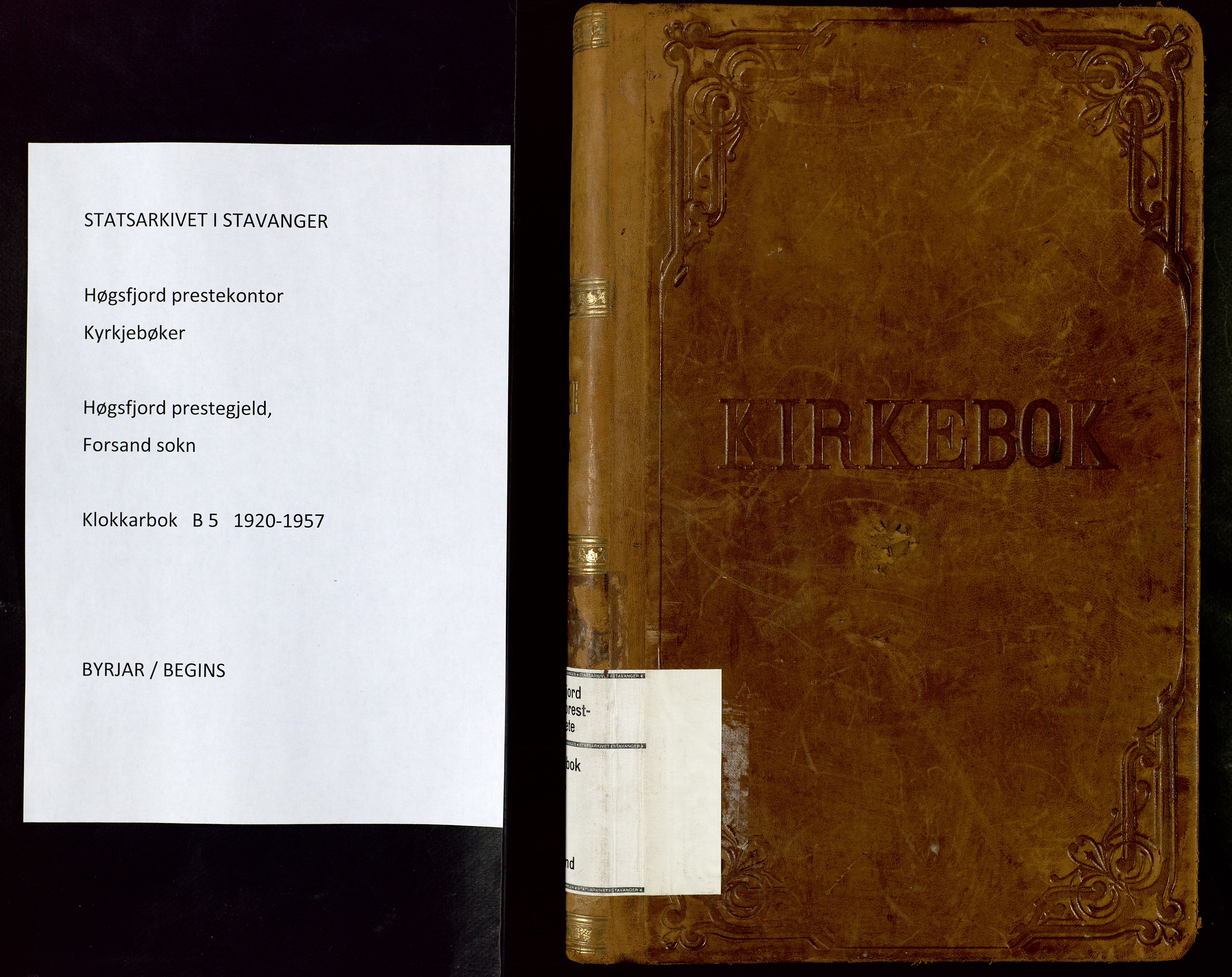 Høgsfjord sokneprestkontor, AV/SAST-A-101624/H/Ha/Hab/L0005: Klokkerbok nr. B 5, 1920-1957