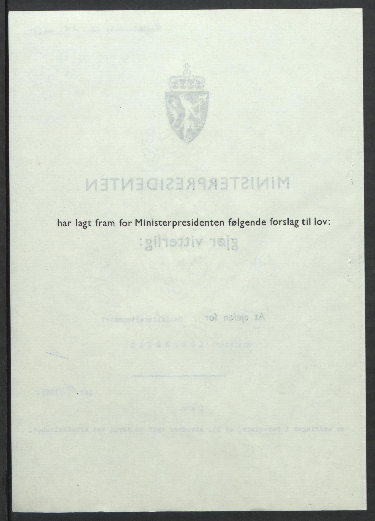 NS-administrasjonen 1940-1945 (Statsrådsekretariatet, de kommisariske statsråder mm), RA/S-4279/D/Db/L0101/0001: -- / Lover og vedtak, 1945, s. 58
