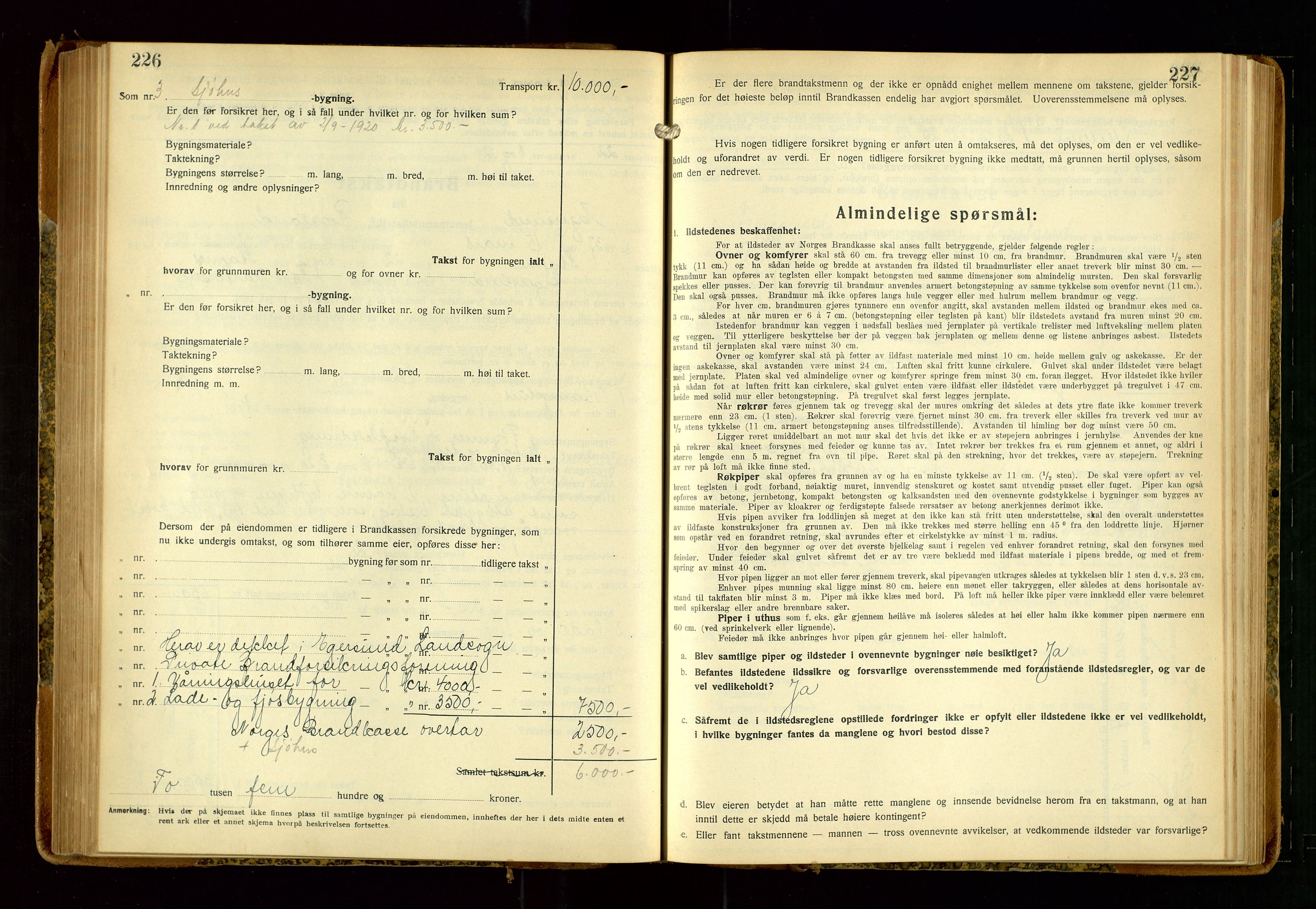 Eigersund lensmannskontor, AV/SAST-A-100171/Gob/L0006: "Brandtakstprotokoll", 1934-1938, s. 226-227