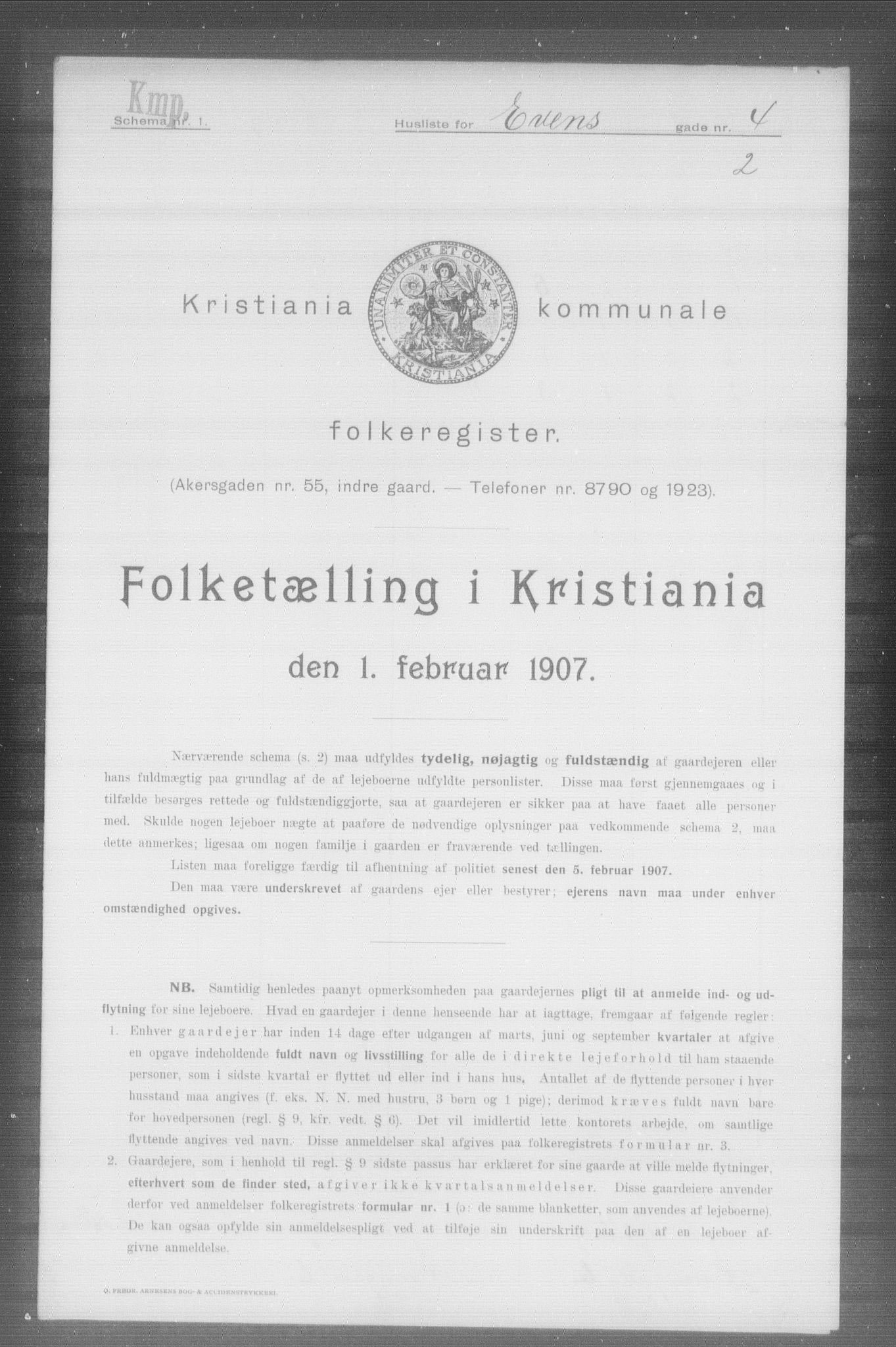 OBA, Kommunal folketelling 1.2.1907 for Kristiania kjøpstad, 1907, s. 11563