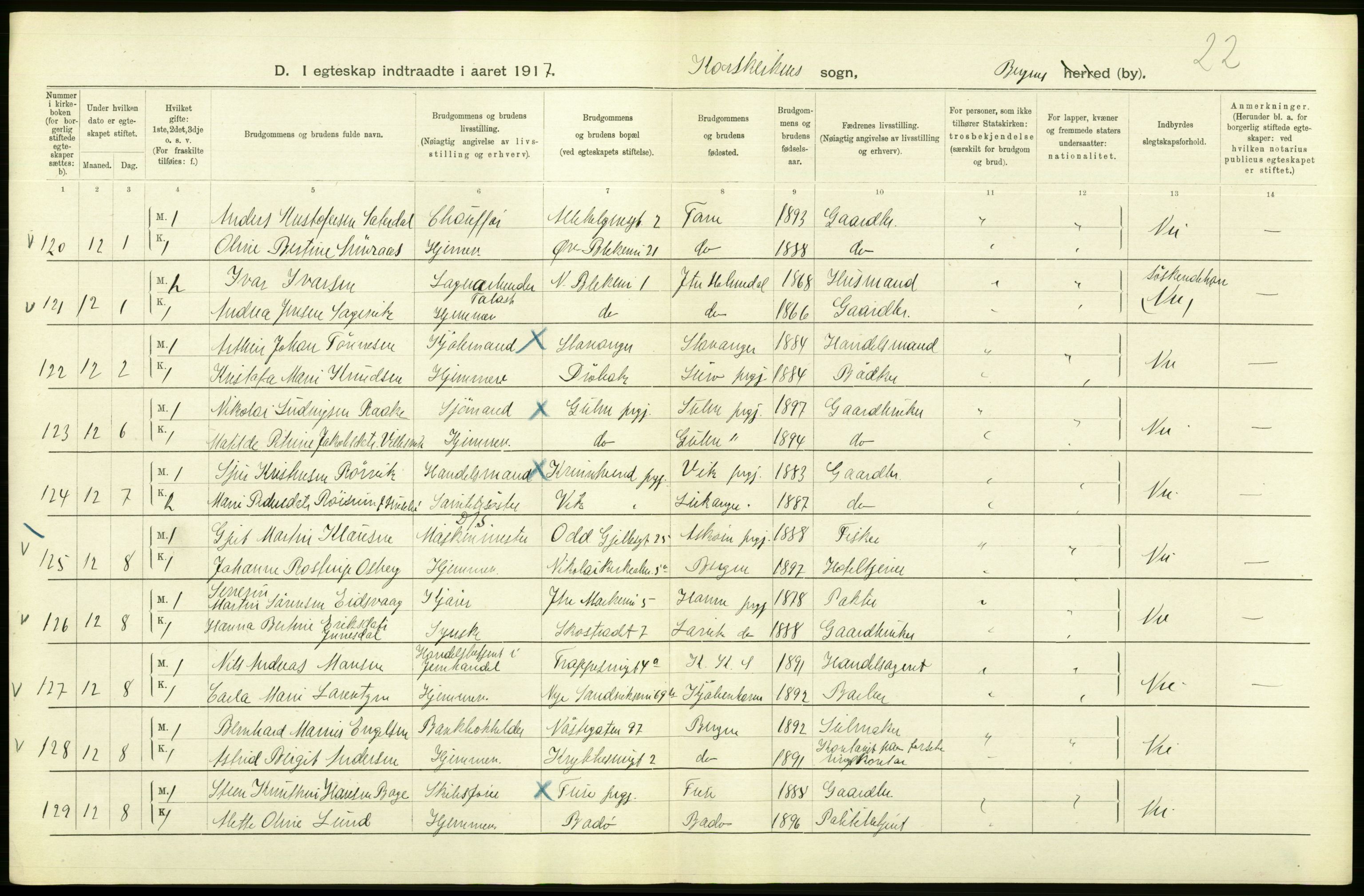 Statistisk sentralbyrå, Sosiodemografiske emner, Befolkning, AV/RA-S-2228/D/Df/Dfb/Dfbg/L0038: Bergen: Gifte, døde, dødfødte., 1917, s. 72