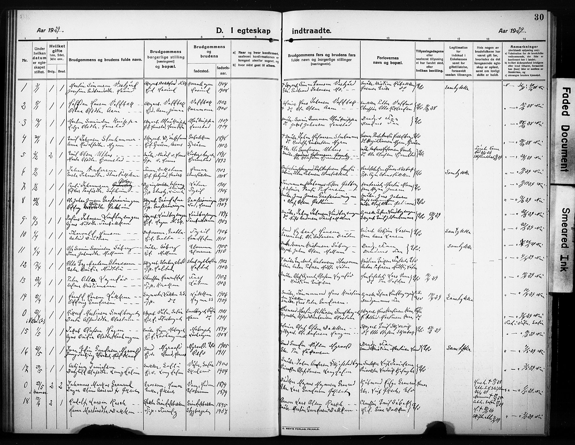 Elverum prestekontor, AV/SAH-PREST-044/H/Ha/Hab/L0014: Klokkerbok nr. 14, 1922-1933, s. 30