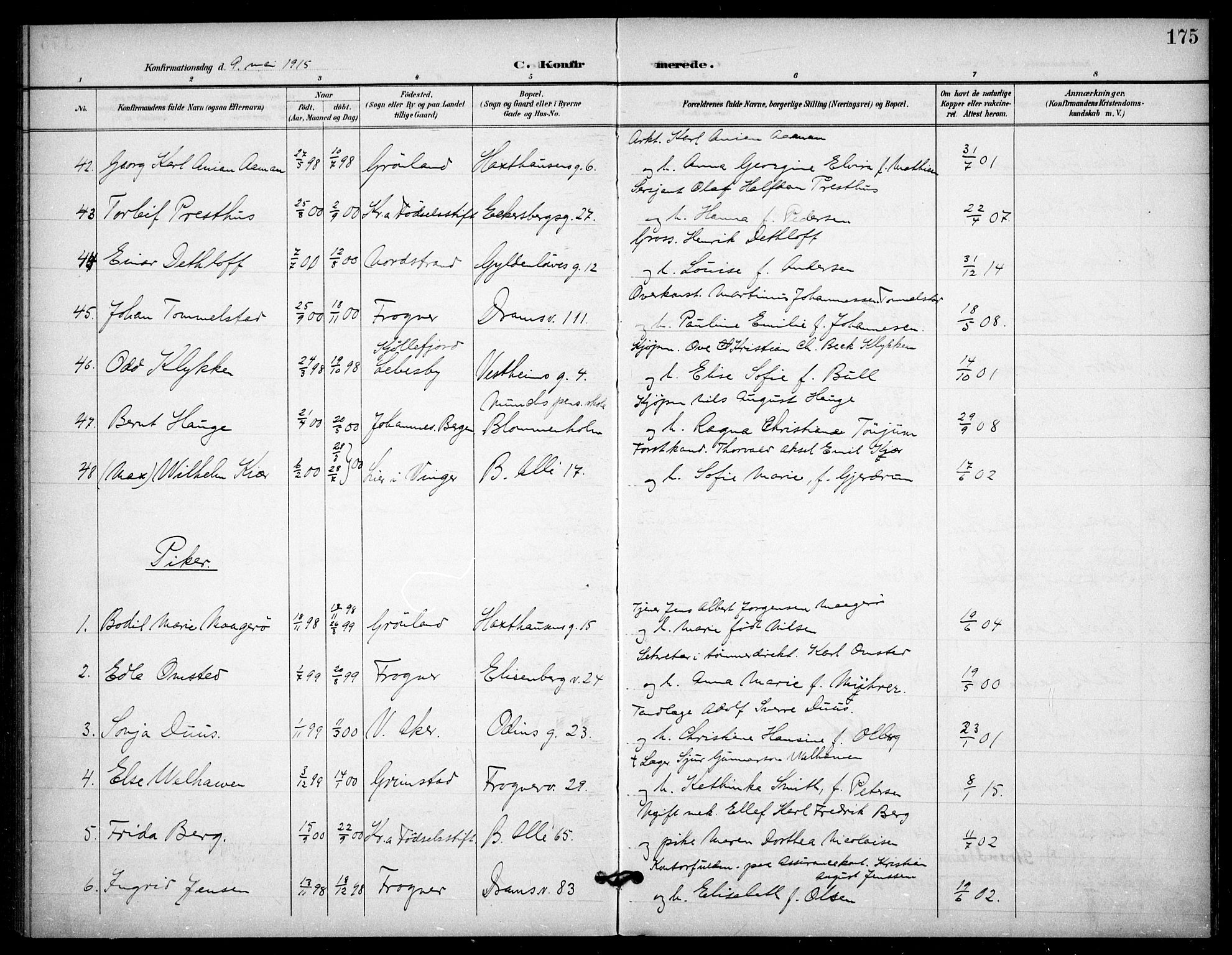 Frogner prestekontor Kirkebøker, AV/SAO-A-10886/F/Fa/L0001: Ministerialbok nr. 1, 1898-1916, s. 175