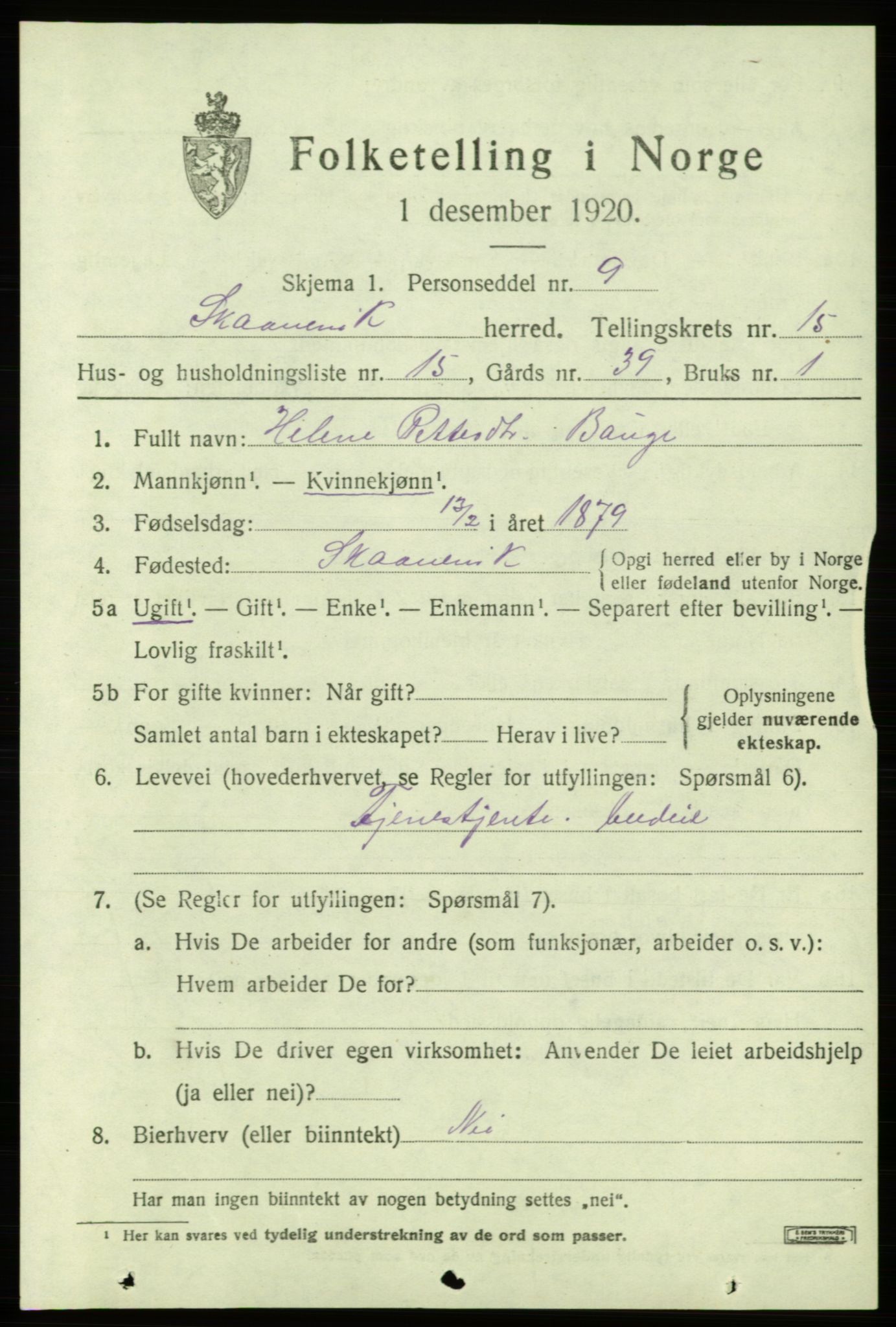 SAB, Folketelling 1920 for 1212 Skånevik herred, 1920, s. 6331