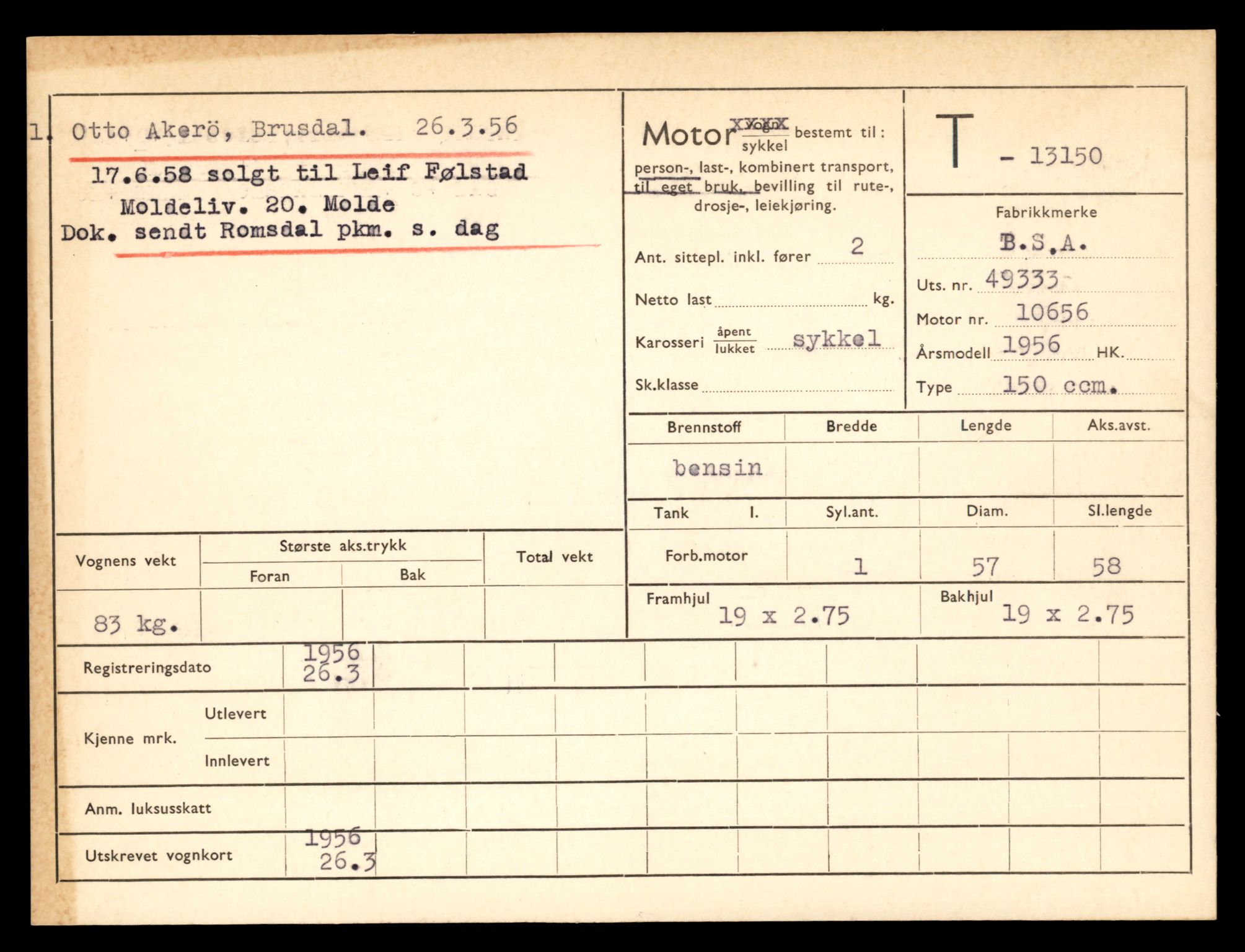 Møre og Romsdal vegkontor - Ålesund trafikkstasjon, AV/SAT-A-4099/F/Fe/L0037: Registreringskort for kjøretøy T 13031 - T 13179, 1927-1998, s. 2347