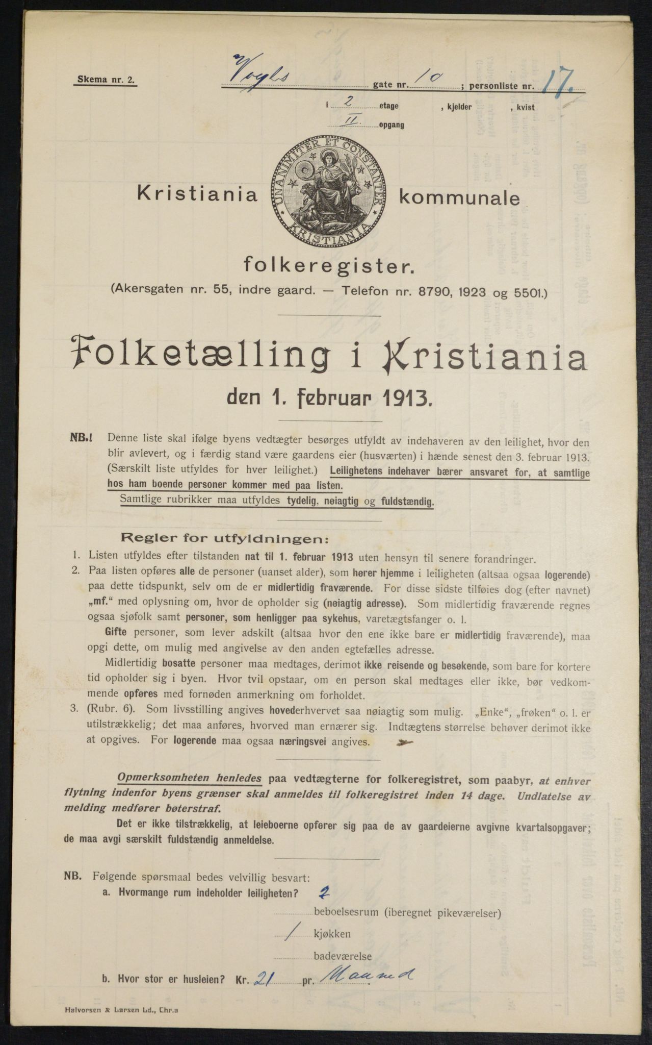 OBA, Kommunal folketelling 1.2.1913 for Kristiania, 1913, s. 124168