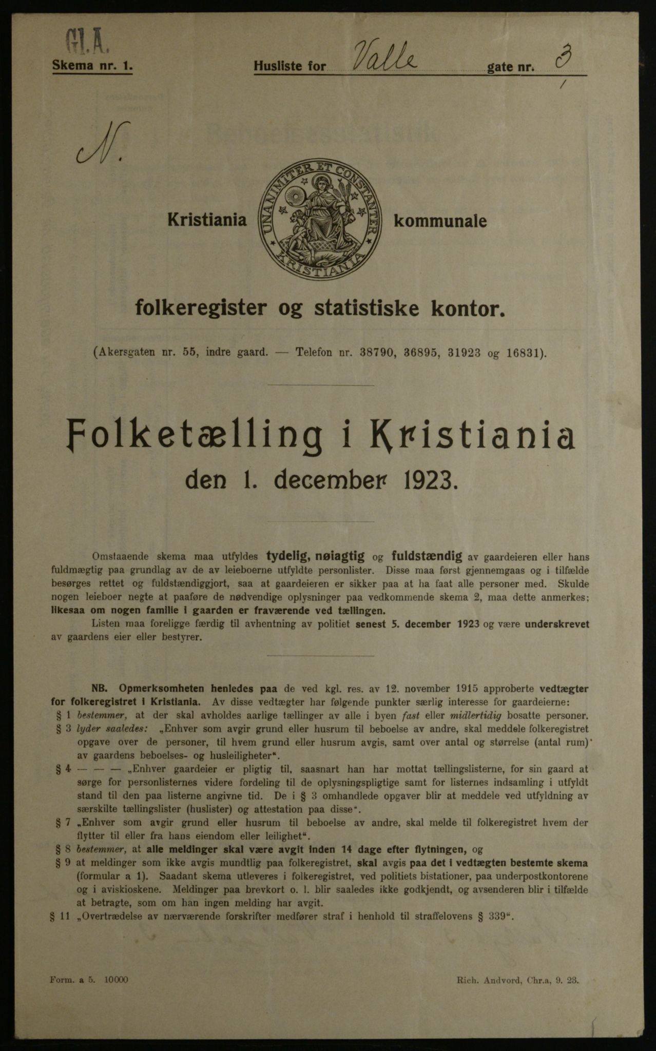 OBA, Kommunal folketelling 1.12.1923 for Kristiania, 1923, s. 134656