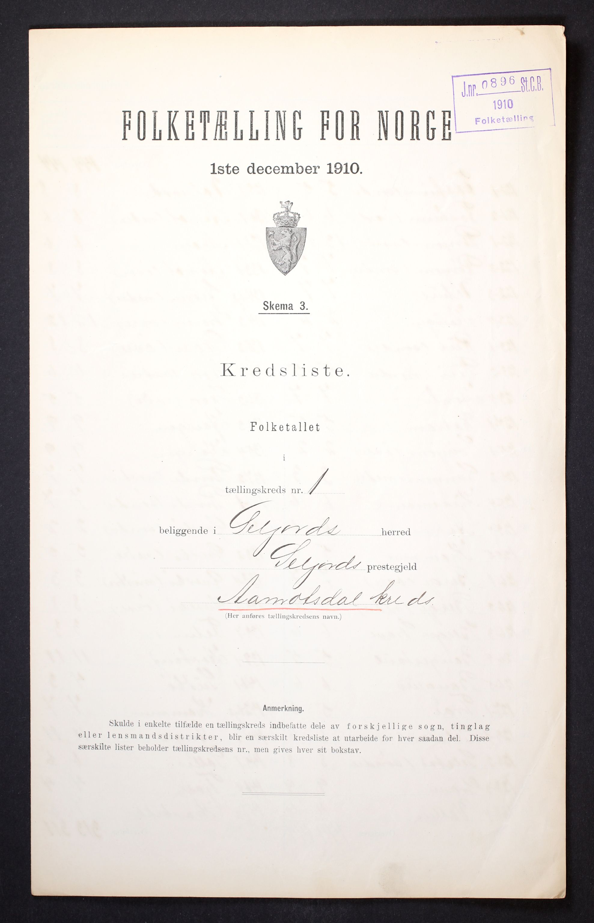 RA, Folketelling 1910 for 0828 Seljord herred, 1910, s. 4