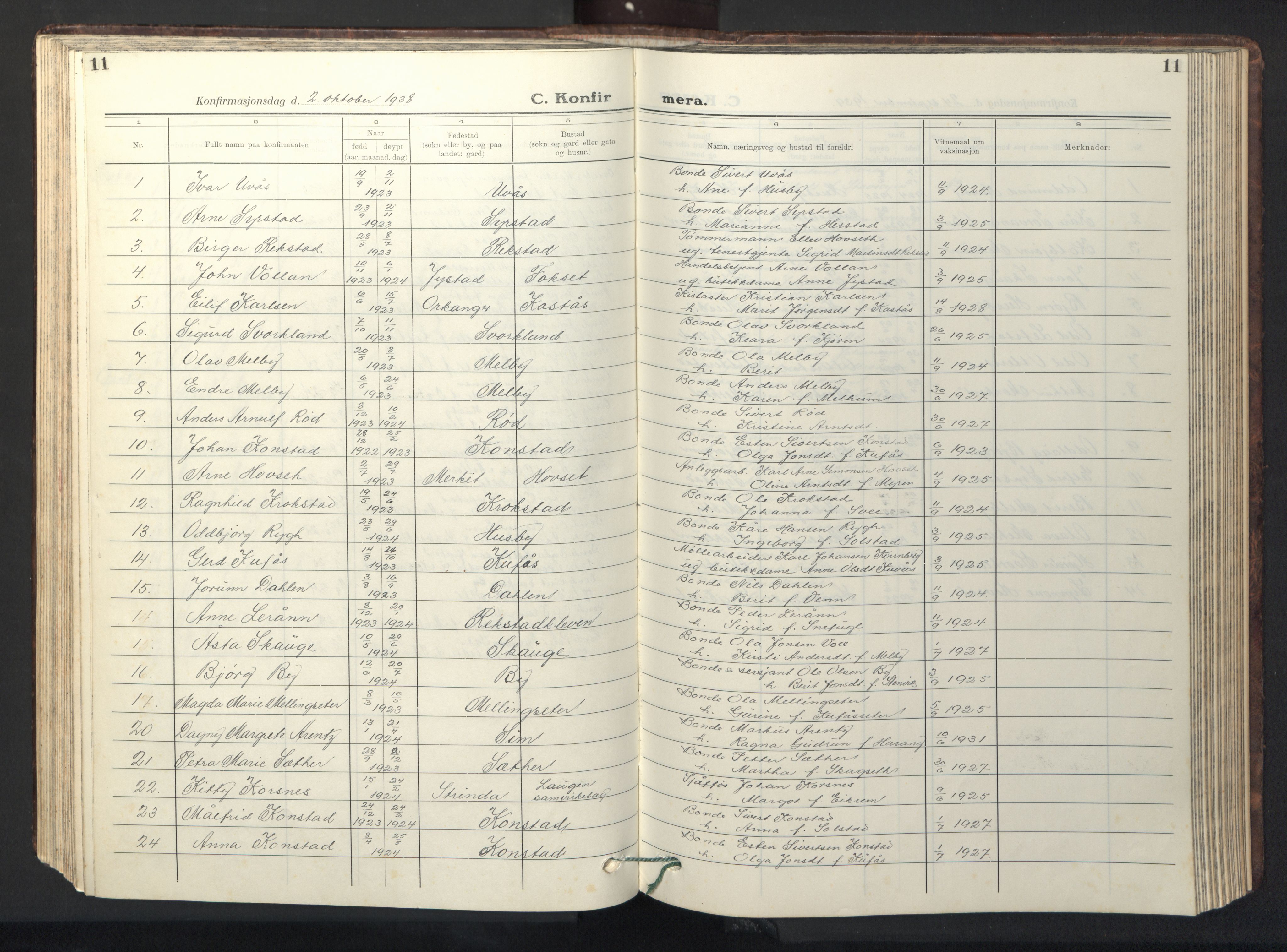 Ministerialprotokoller, klokkerbøker og fødselsregistre - Sør-Trøndelag, AV/SAT-A-1456/667/L0799: Klokkerbok nr. 667C04, 1929-1950, s. 11