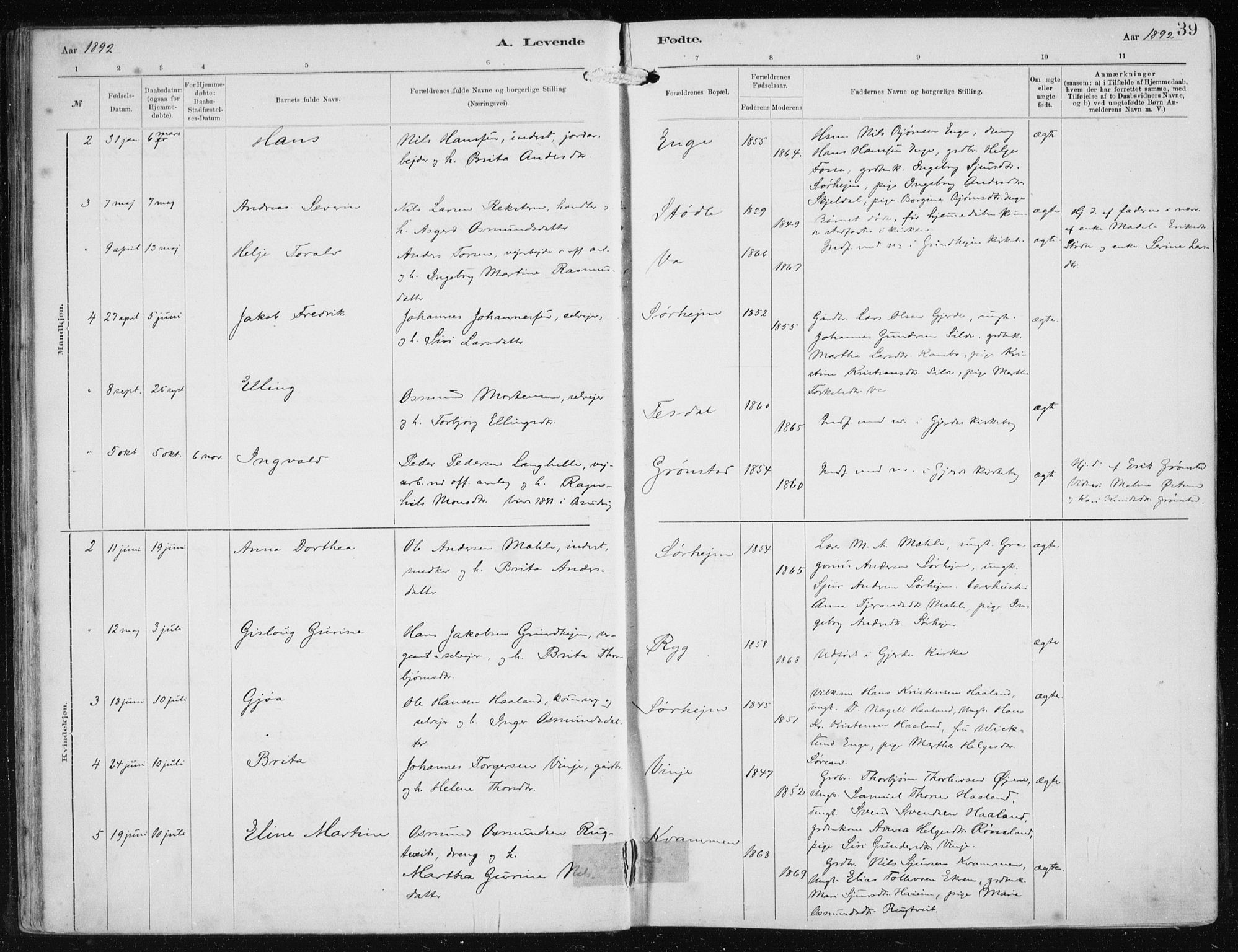 Etne sokneprestembete, AV/SAB-A-75001/H/Haa: Ministerialbok nr. B  1, 1879-1919, s. 39