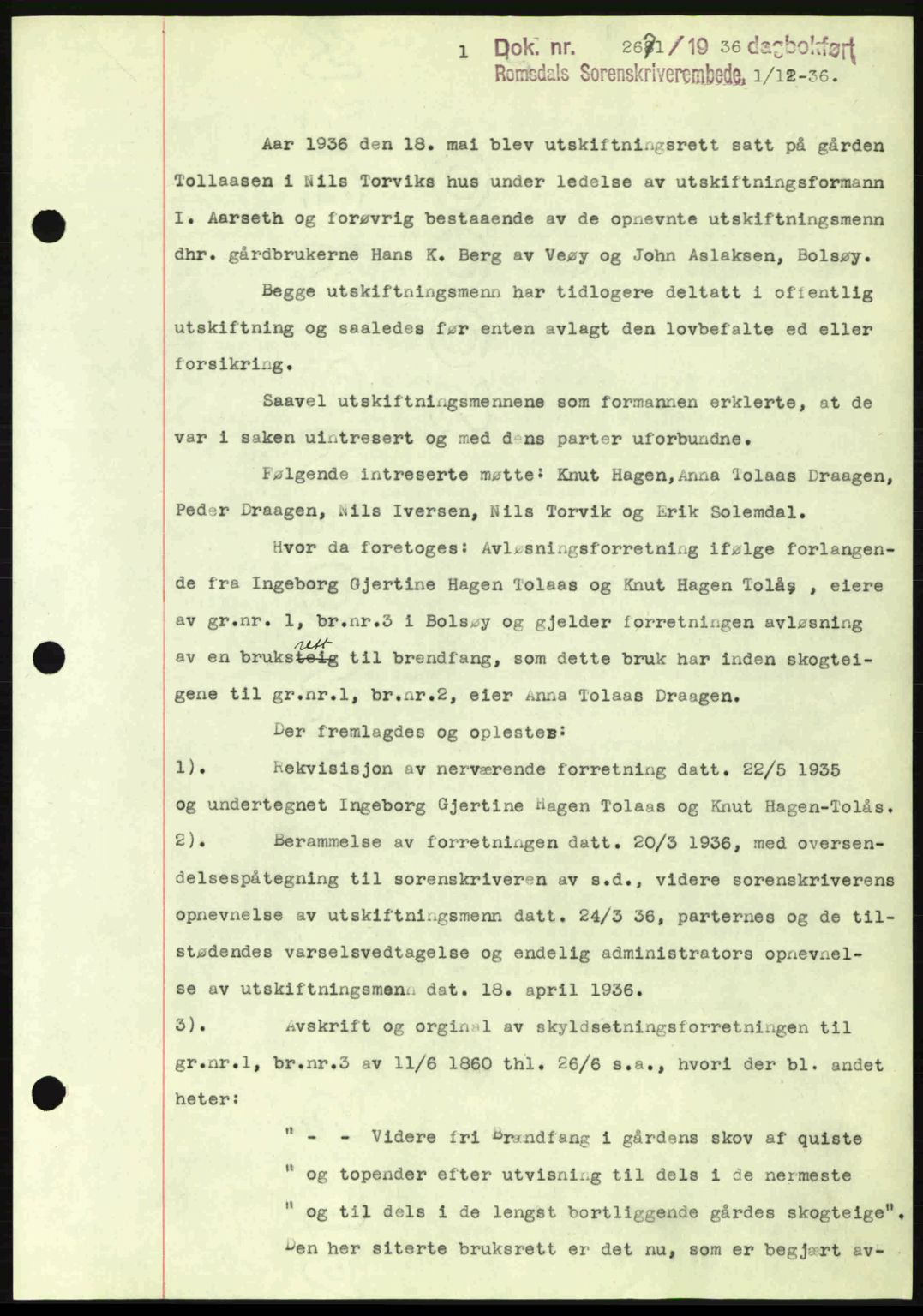 Romsdal sorenskriveri, SAT/A-4149/1/2/2C: Pantebok nr. A2, 1936-1937, Dagboknr: 2671/1936