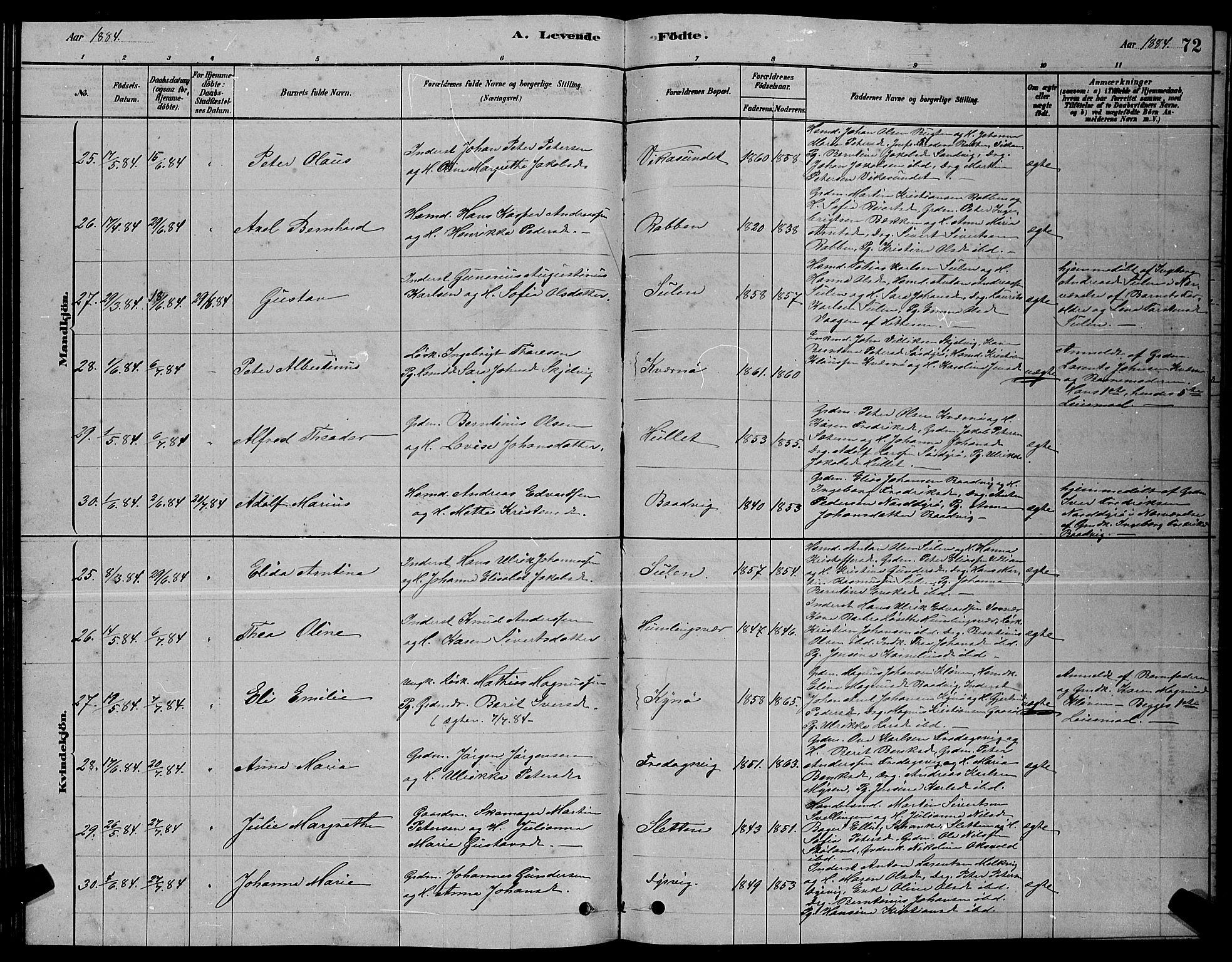 Ministerialprotokoller, klokkerbøker og fødselsregistre - Sør-Trøndelag, SAT/A-1456/640/L0585: Klokkerbok nr. 640C03, 1878-1891, s. 72