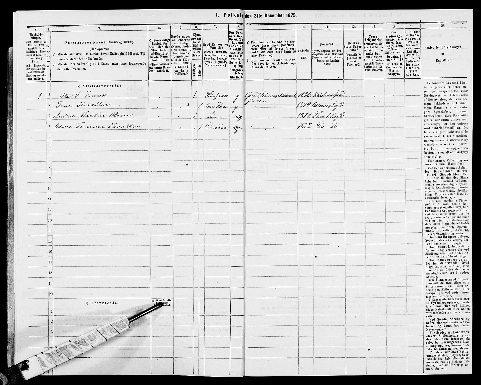 SAK, Folketelling 1875 for 1013P Tveit prestegjeld, 1875, s. 506