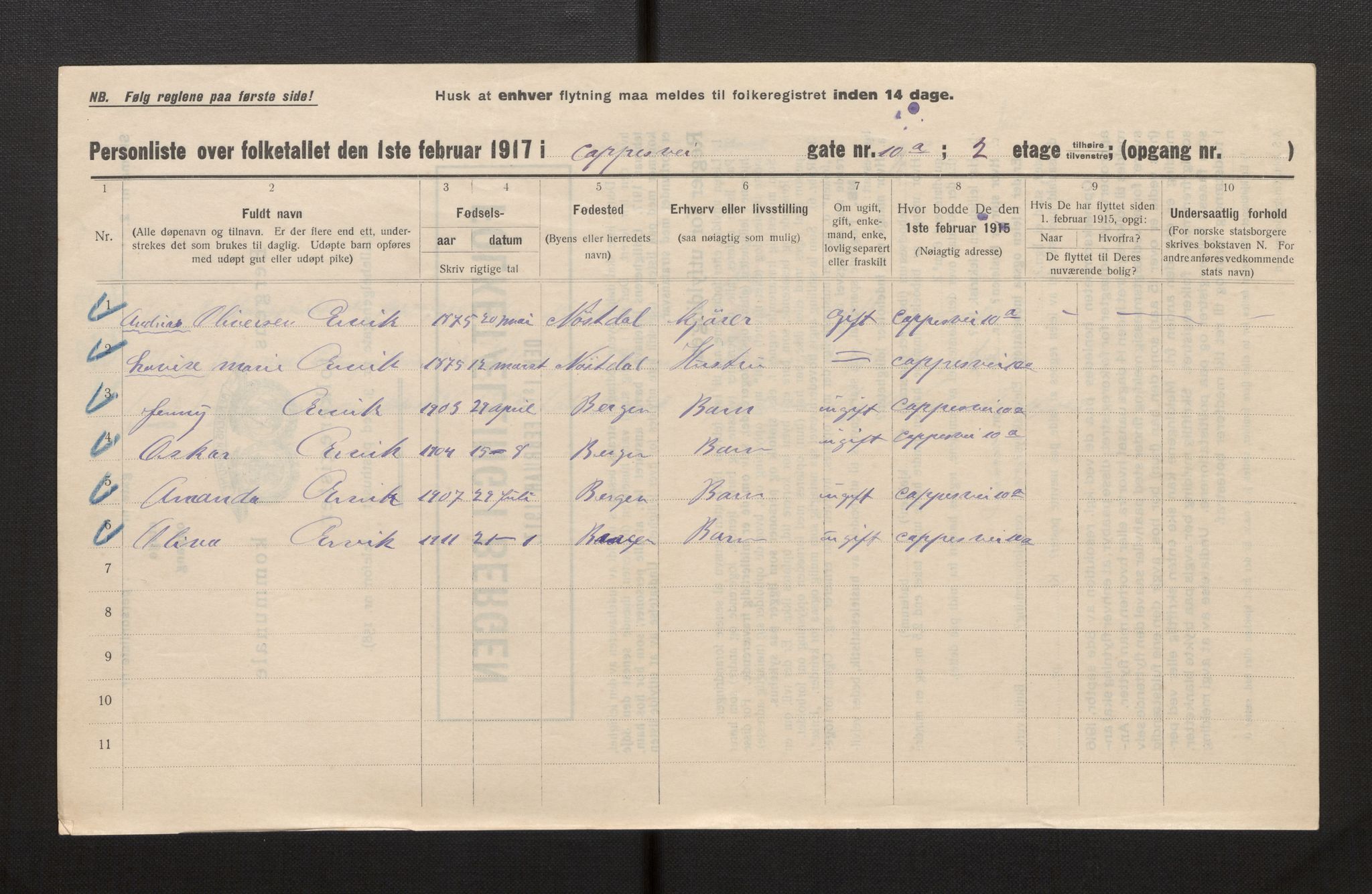 SAB, Kommunal folketelling 1917 for Bergen kjøpstad, 1917, s. 4361