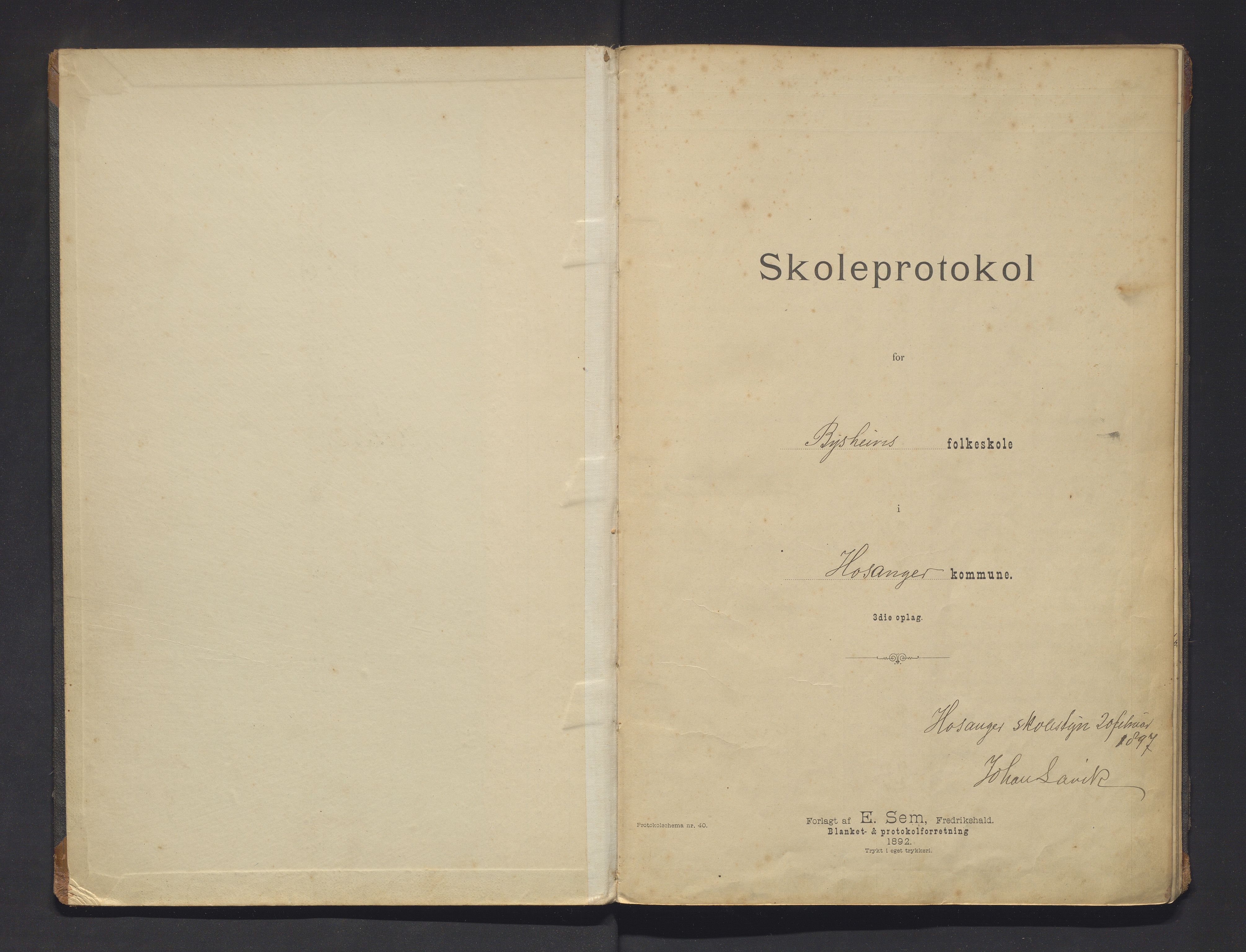 Hosanger kommune. Barneskulane, IKAH/1253a-231/F/Fa/L0006: Skuleprotokoll for Bysheim skule, 1897-1908