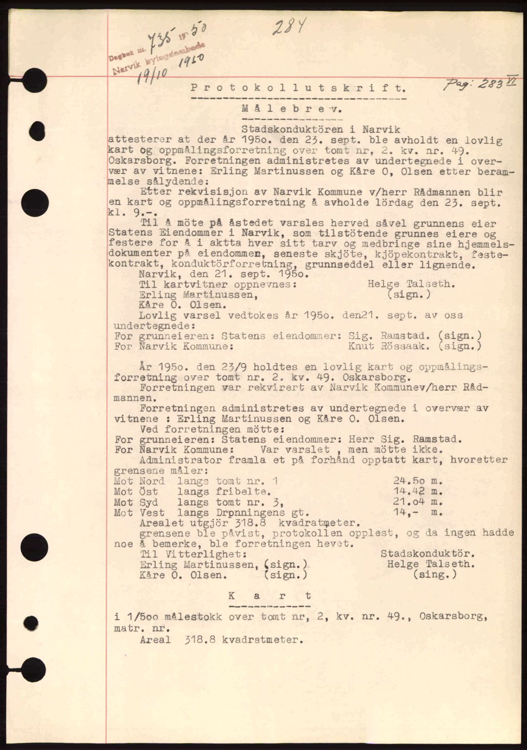 Narvik sorenskriveri, SAT/A-0002/1/2/2C/2Ca: Pantebok nr. A26, 1950-1950, Dagboknr: 735/1950