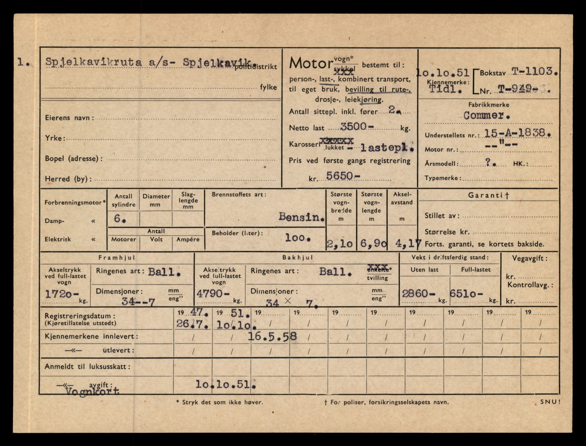 Møre og Romsdal vegkontor - Ålesund trafikkstasjon, AV/SAT-A-4099/F/Fe/L0010: Registreringskort for kjøretøy T 1050 - T 1169, 1927-1998, s. 1578