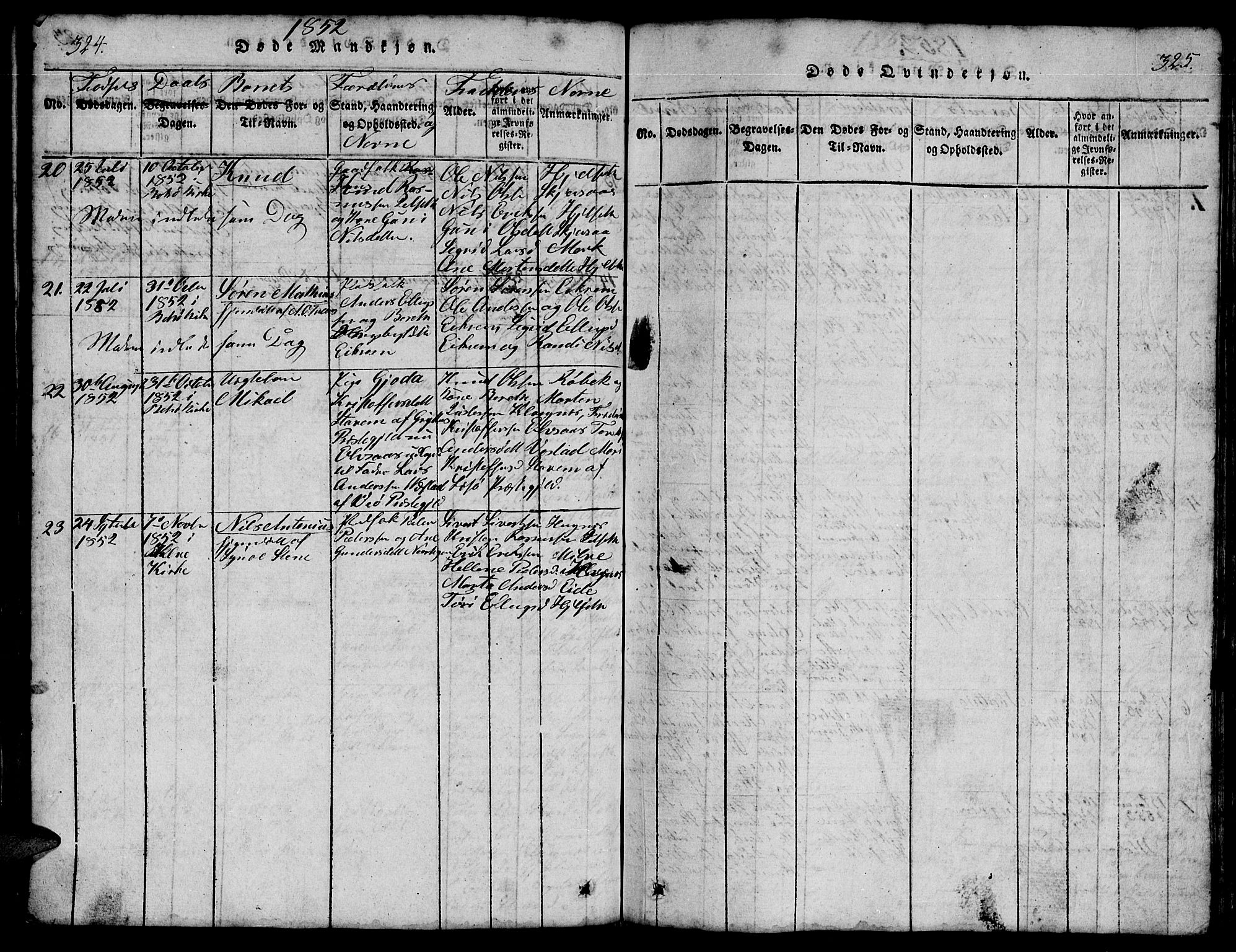 Ministerialprotokoller, klokkerbøker og fødselsregistre - Møre og Romsdal, SAT/A-1454/555/L0665: Klokkerbok nr. 555C01, 1818-1868, s. 324-325