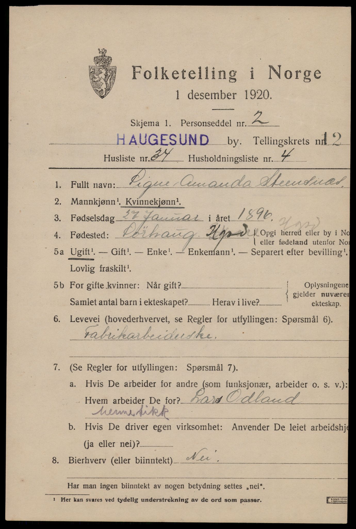SAST, Folketelling 1920 for 1106 Haugesund kjøpstad, 1920, s. 38619