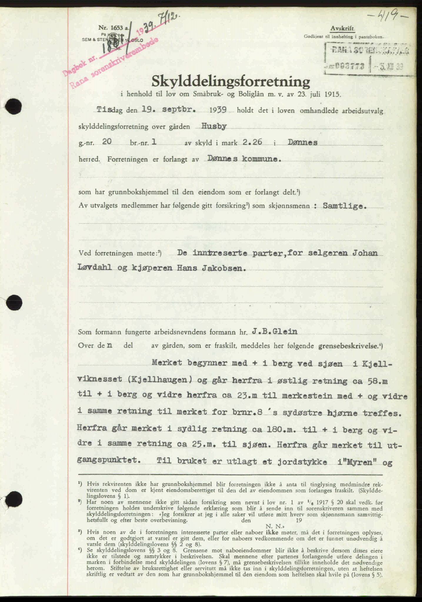 Rana sorenskriveri , SAT/A-1108/1/2/2C: Pantebok nr. A 6, 1939-1940, Dagboknr: 1861/1939