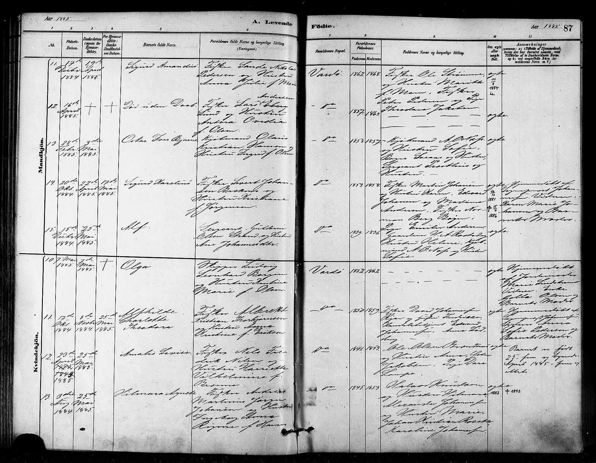 Vardø sokneprestkontor, AV/SATØ-S-1332/H/Ha/L0006kirke: Ministerialbok nr. 6, 1879-1886, s. 87
