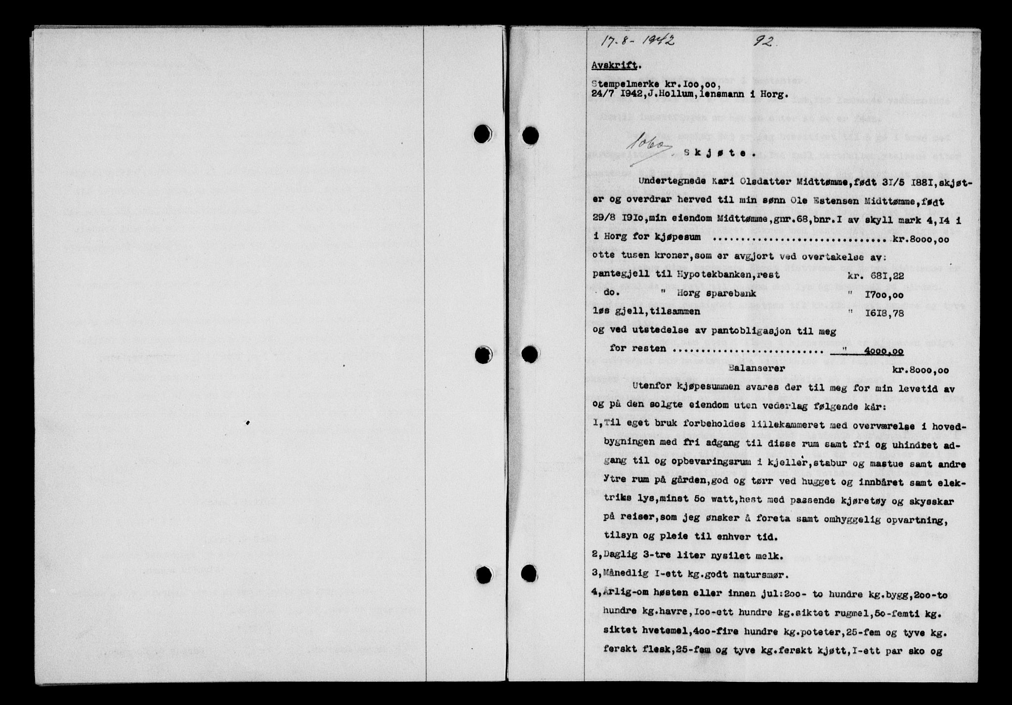 Gauldal sorenskriveri, SAT/A-0014/1/2/2C/L0055: Pantebok nr. 60, 1942-1942, Dagboknr: 1060/1942