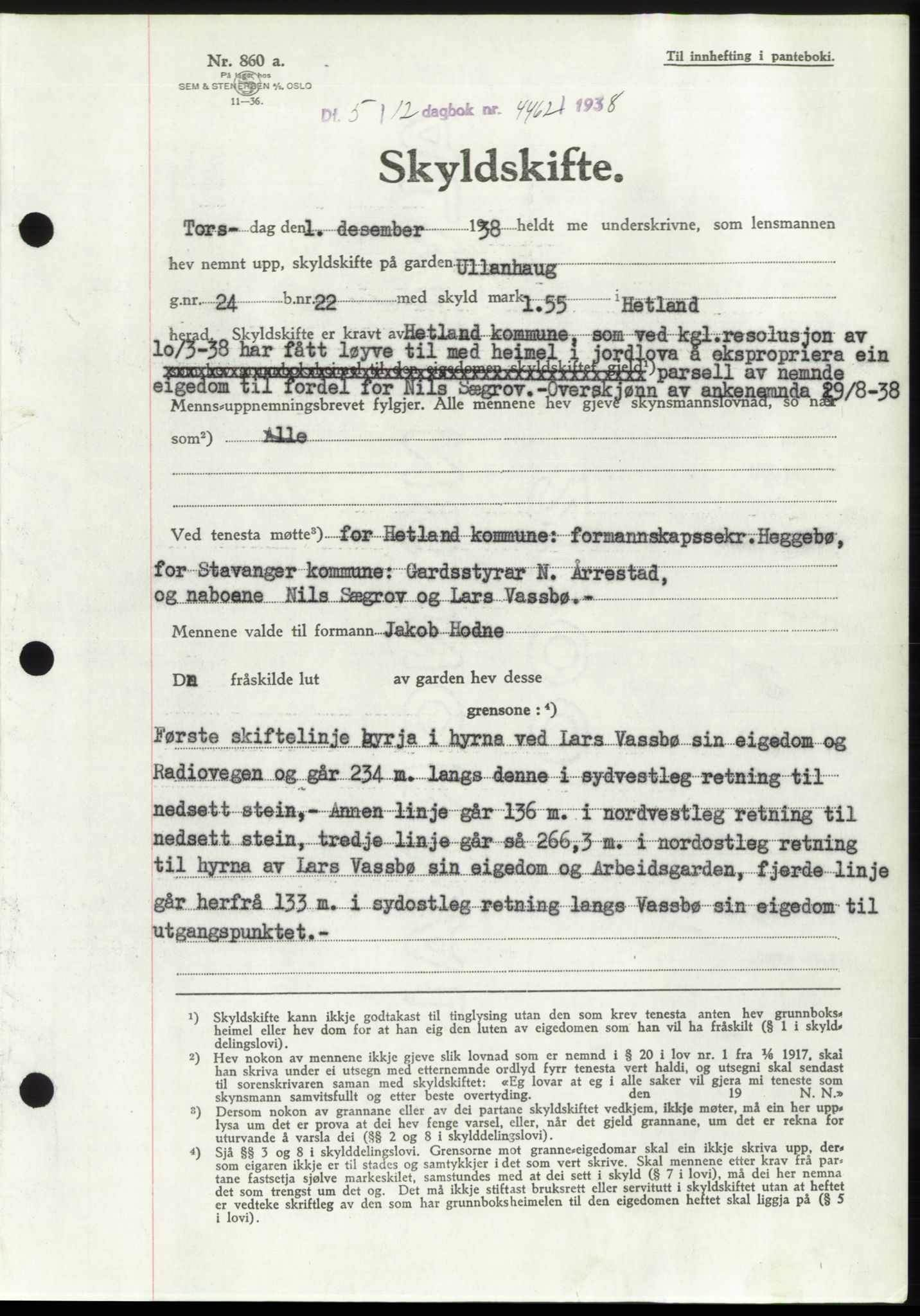 Jæren sorenskriveri, SAST/A-100310/03/G/Gba/L0072: Pantebok, 1938-1938, Dagboknr: 4462/1938
