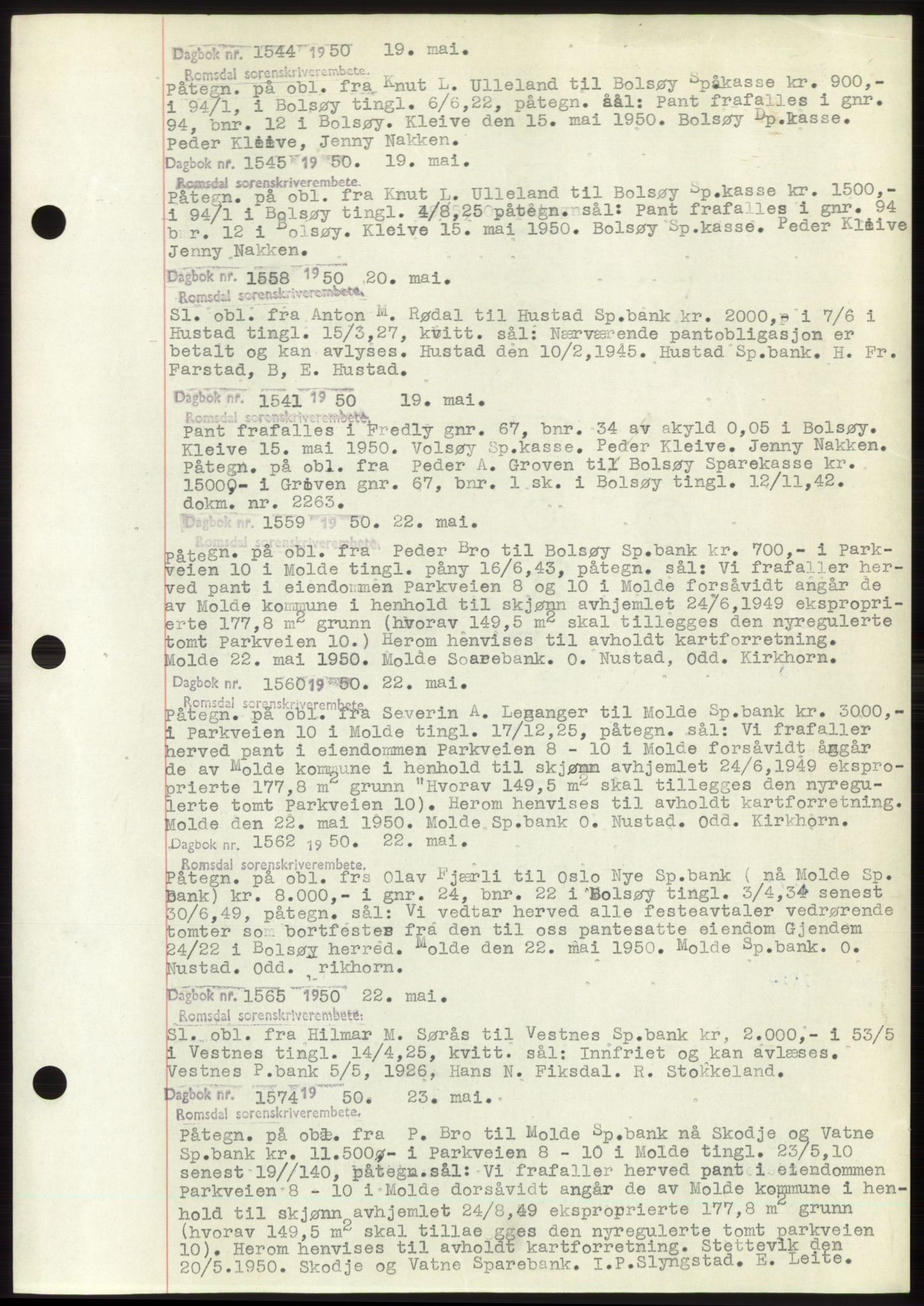 Romsdal sorenskriveri, SAT/A-4149/1/2/2C: Pantebok nr. C2, 1949-1951, Dagboknr: 1544/1950